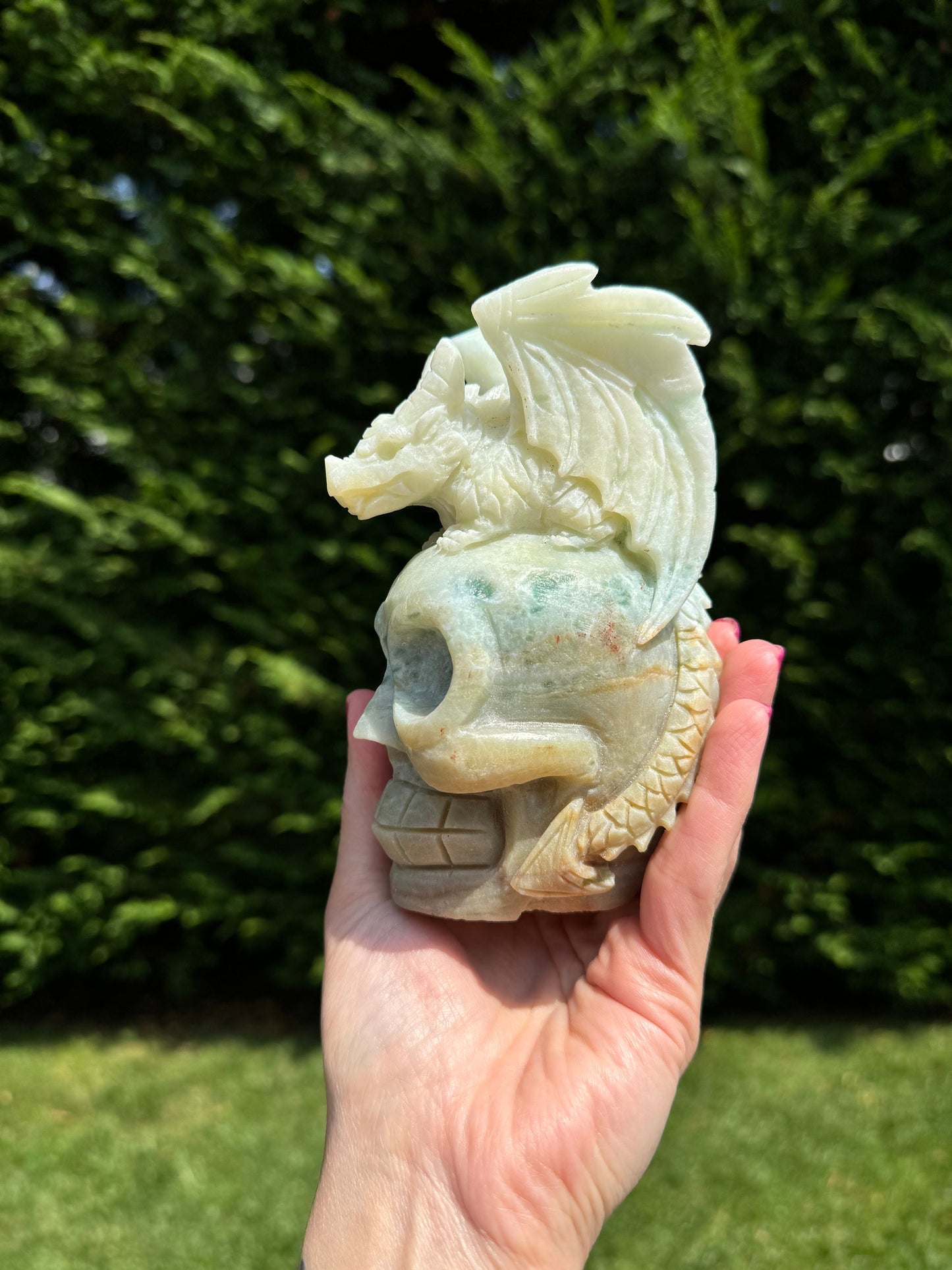 Caribbean Calcite Skull & Dragon Carving