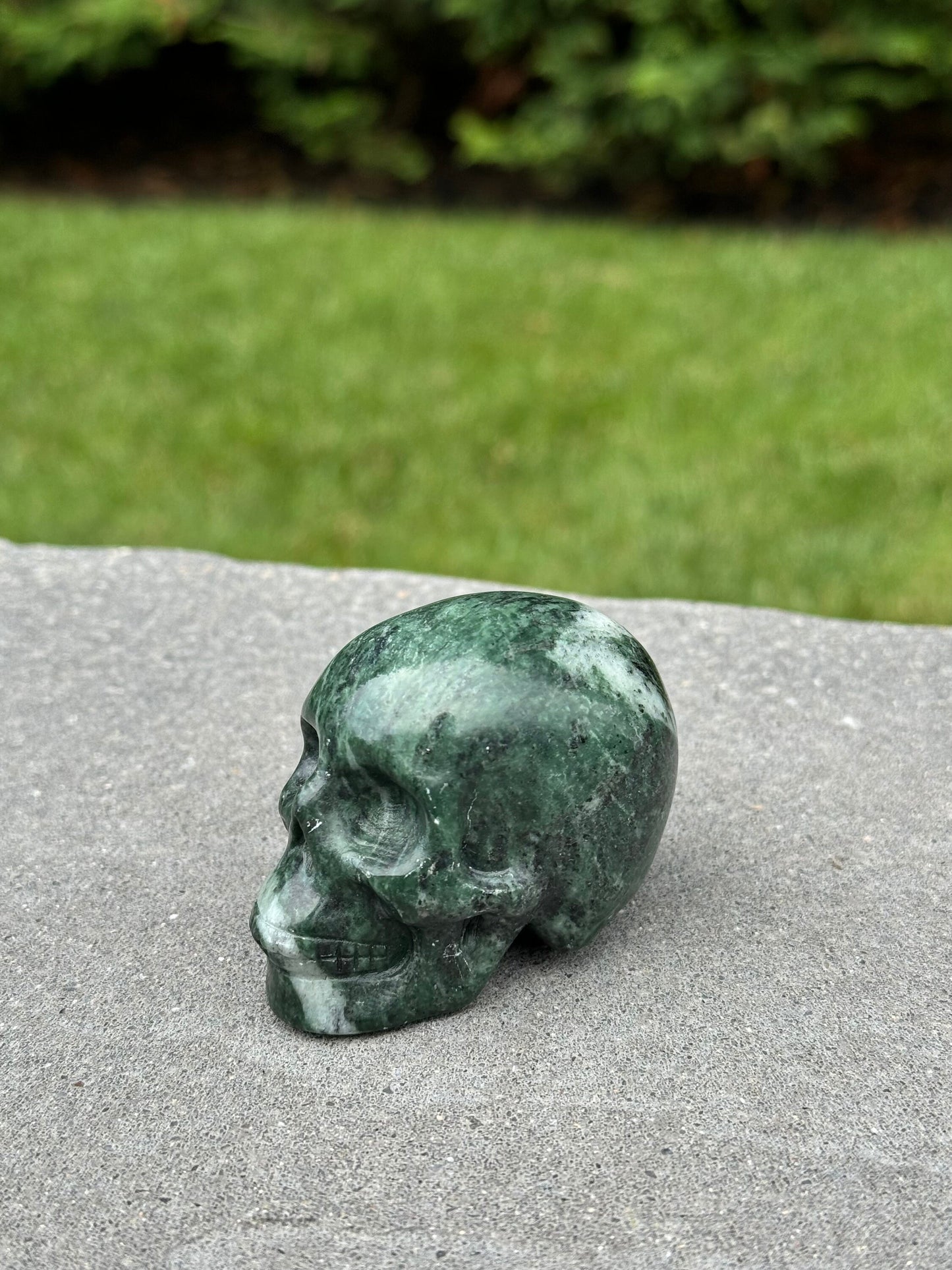 Moss Agate Skull Carving