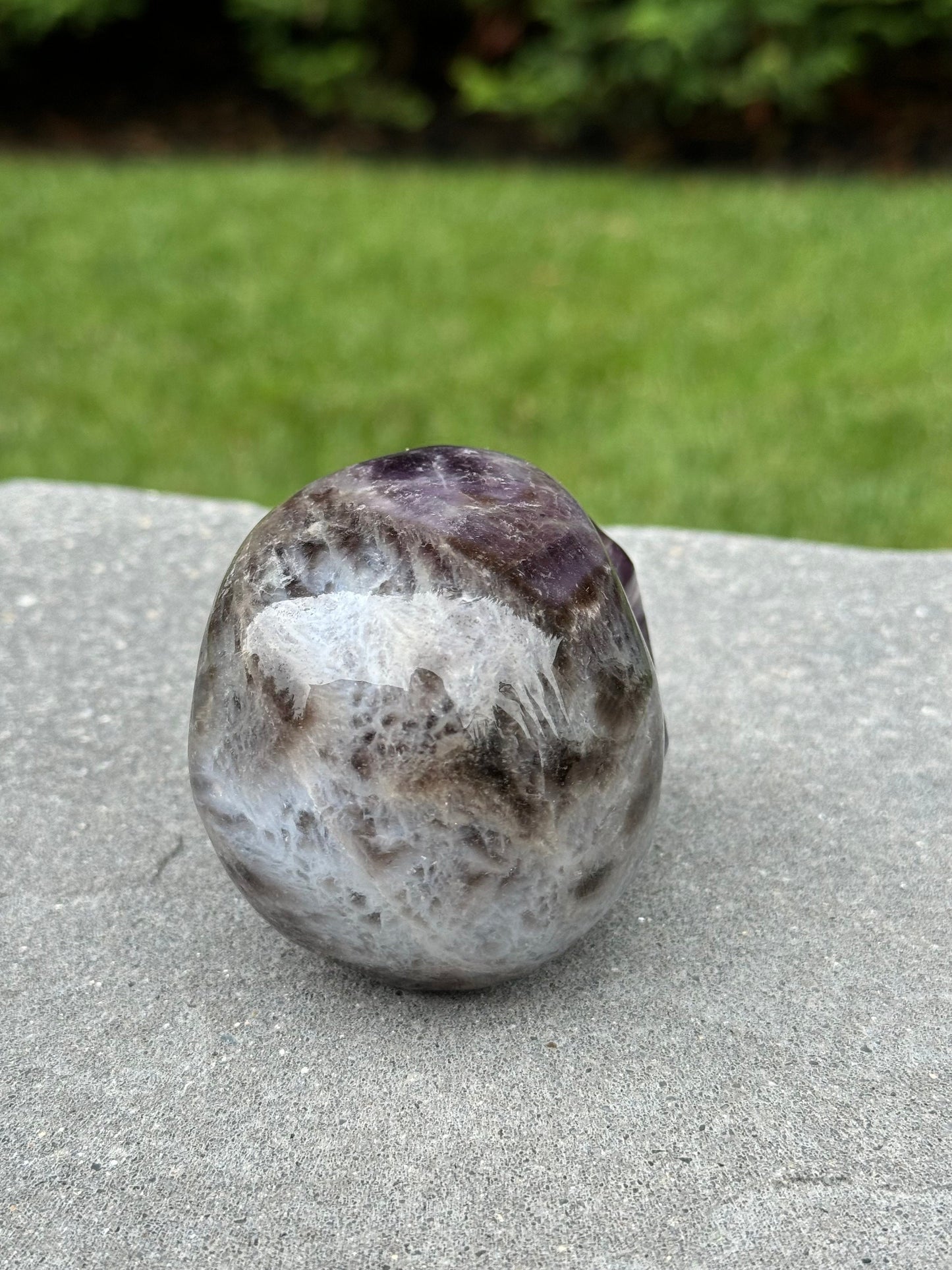 Chevron Amethyst & Smoky Quartz Skull Carving