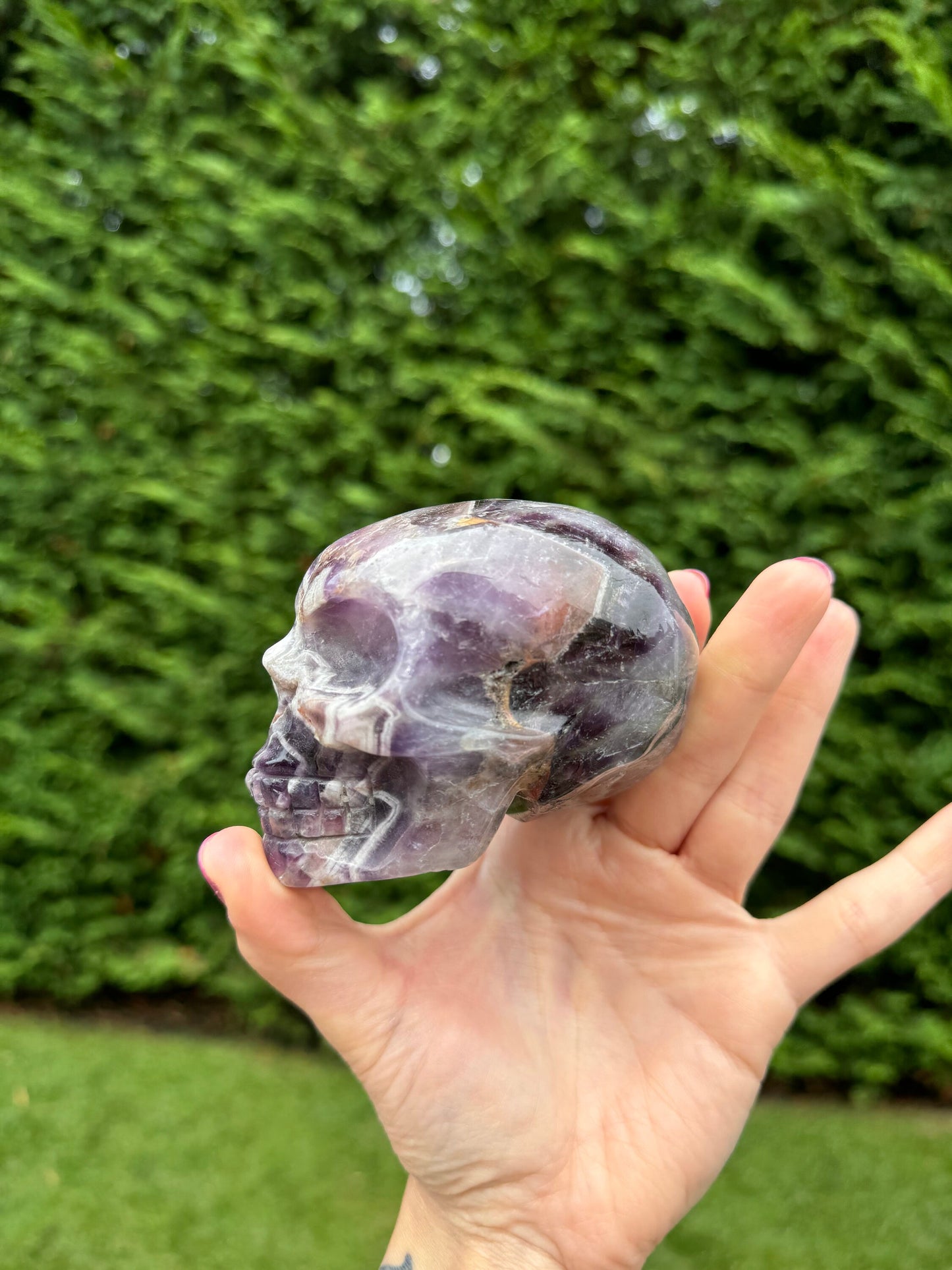Chevron Amethyst Skull Carving