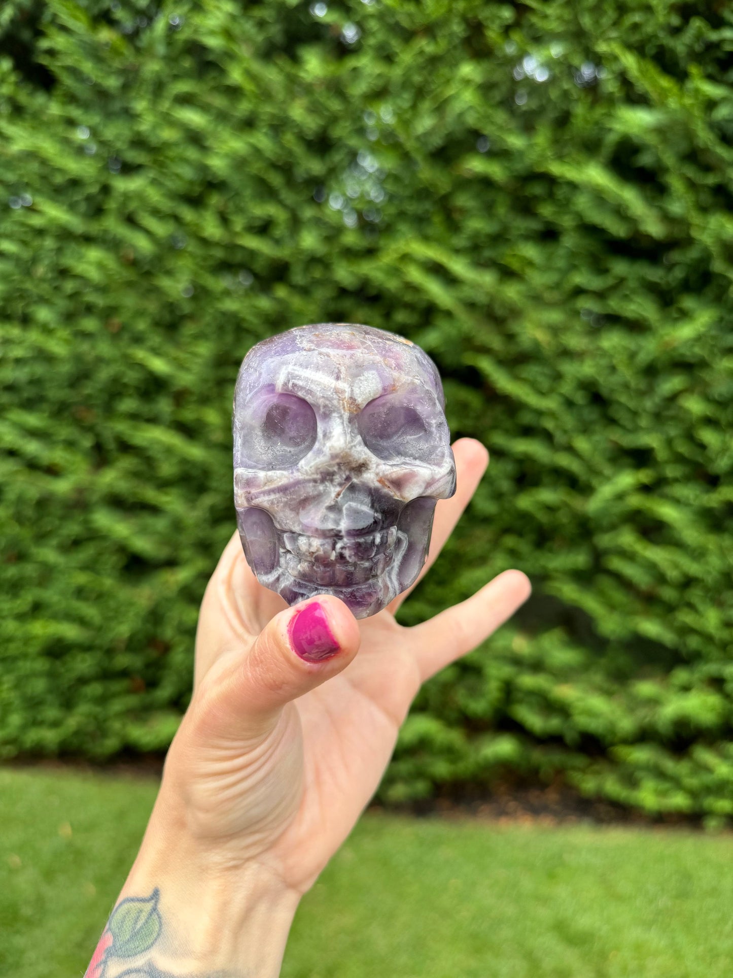 Chevron Amethyst Skull Carving