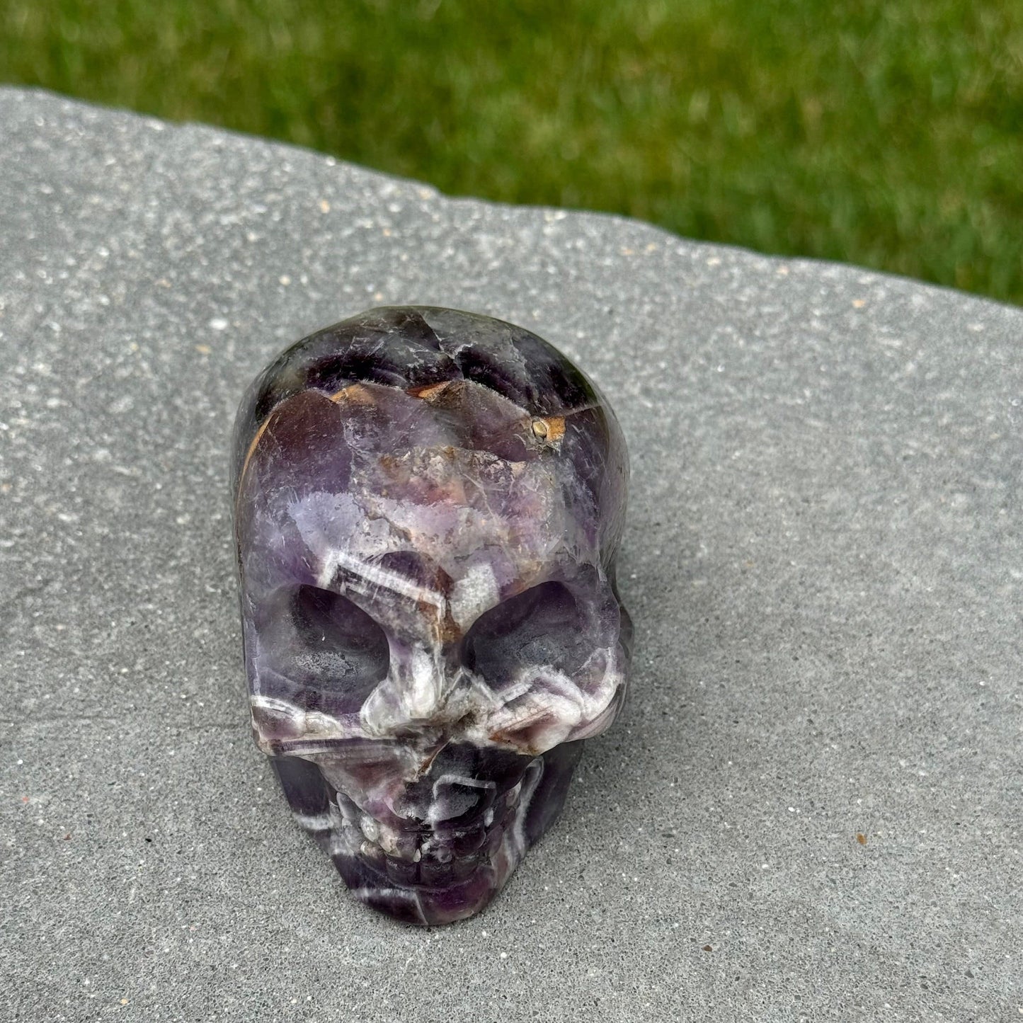 Chevron Amethyst Skull Carving