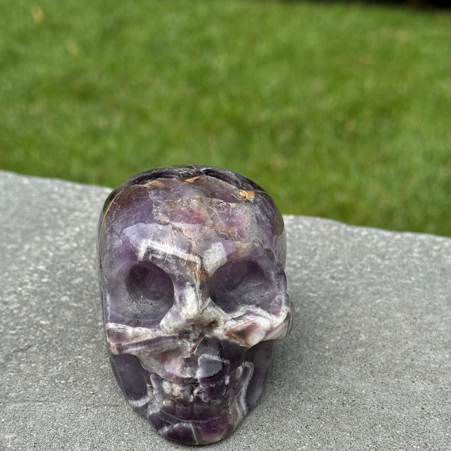 Chevron Amethyst Skull Carving