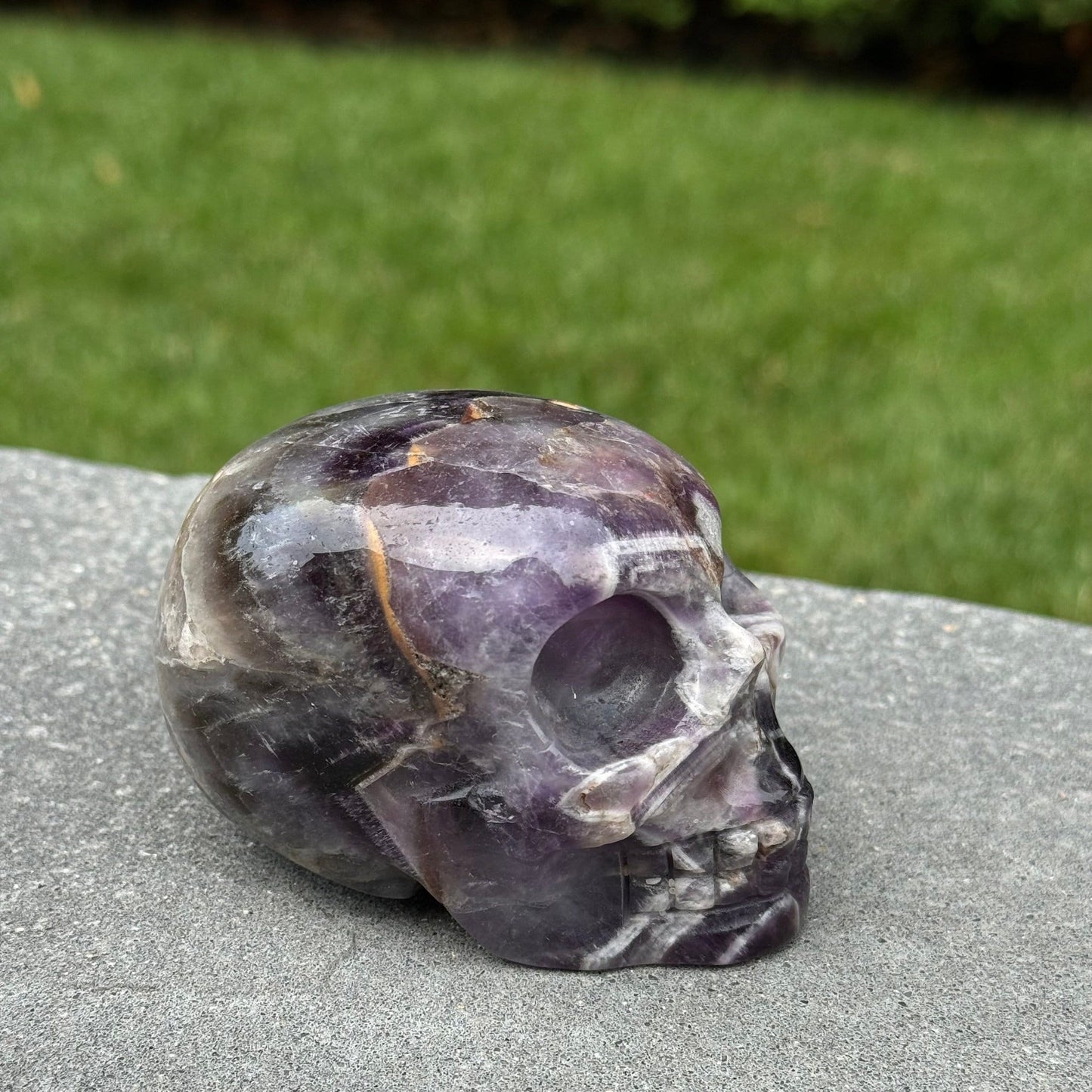 Chevron Amethyst Skull Carving