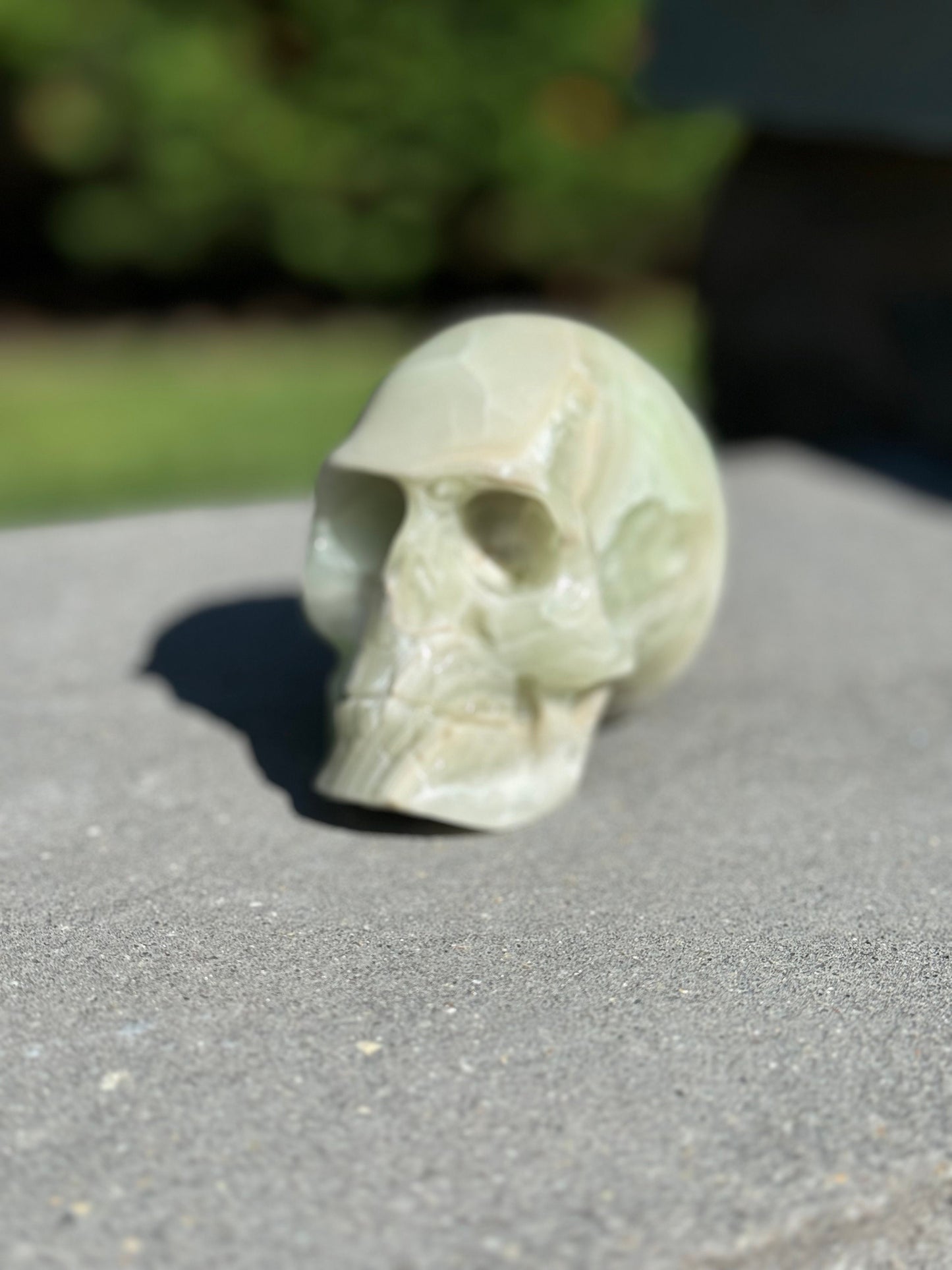 Banded Green Calcite Skull Carving (4.25")