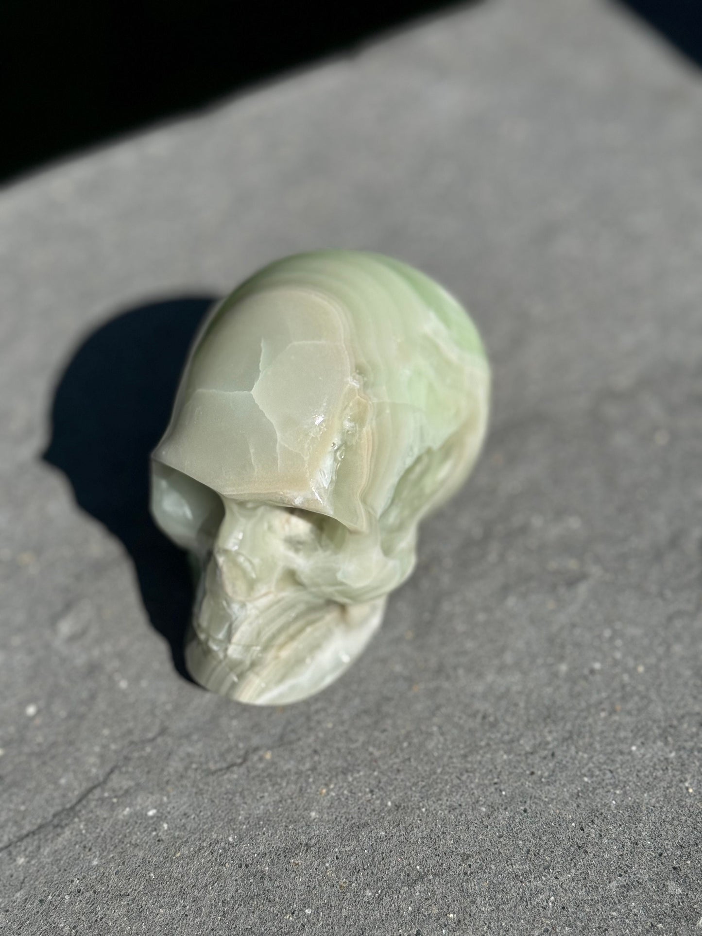 Banded Green Calcite Skull Carving (4.25")