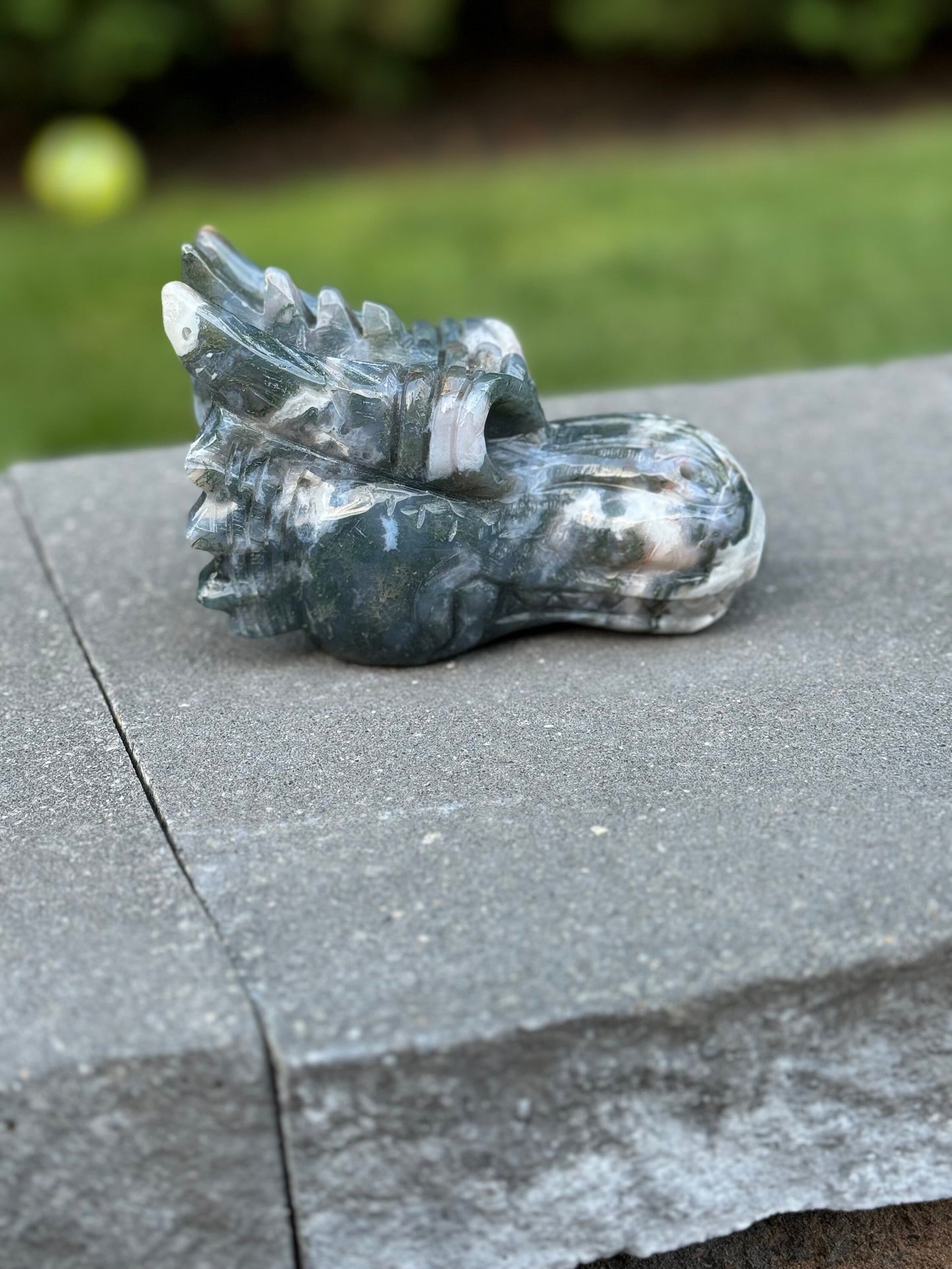 XL Moss Agate Dragon Head Carving (5.3")