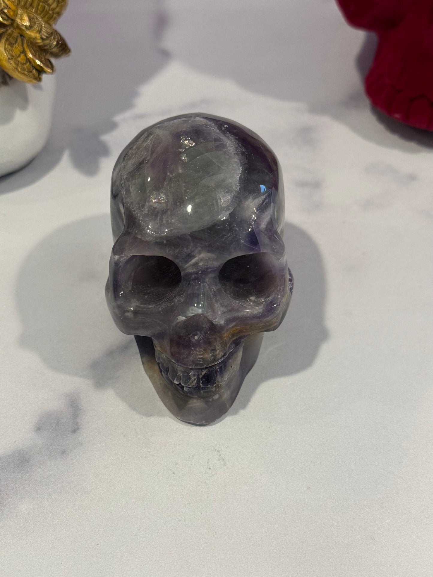 Banded Fluorite Skull Carving (1.7lbs)