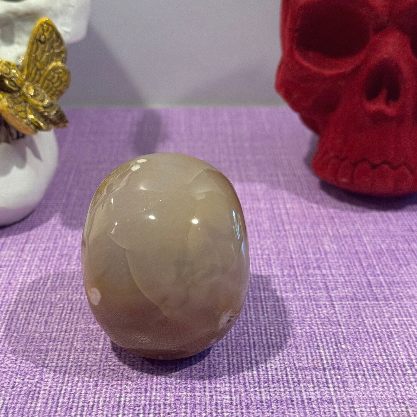 Flower Agate Skull Carving (3.25")