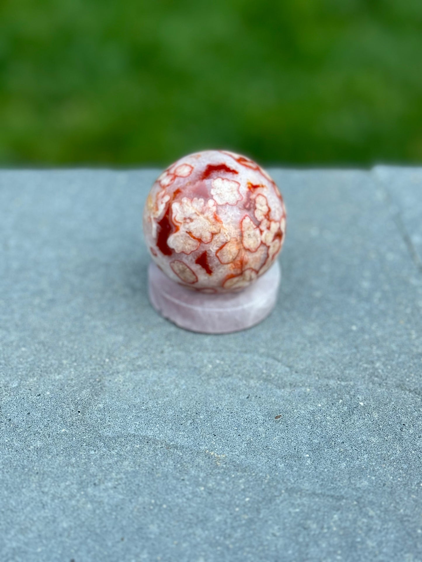 Druzy Carnelian Flower Agate Sphere (58MM)