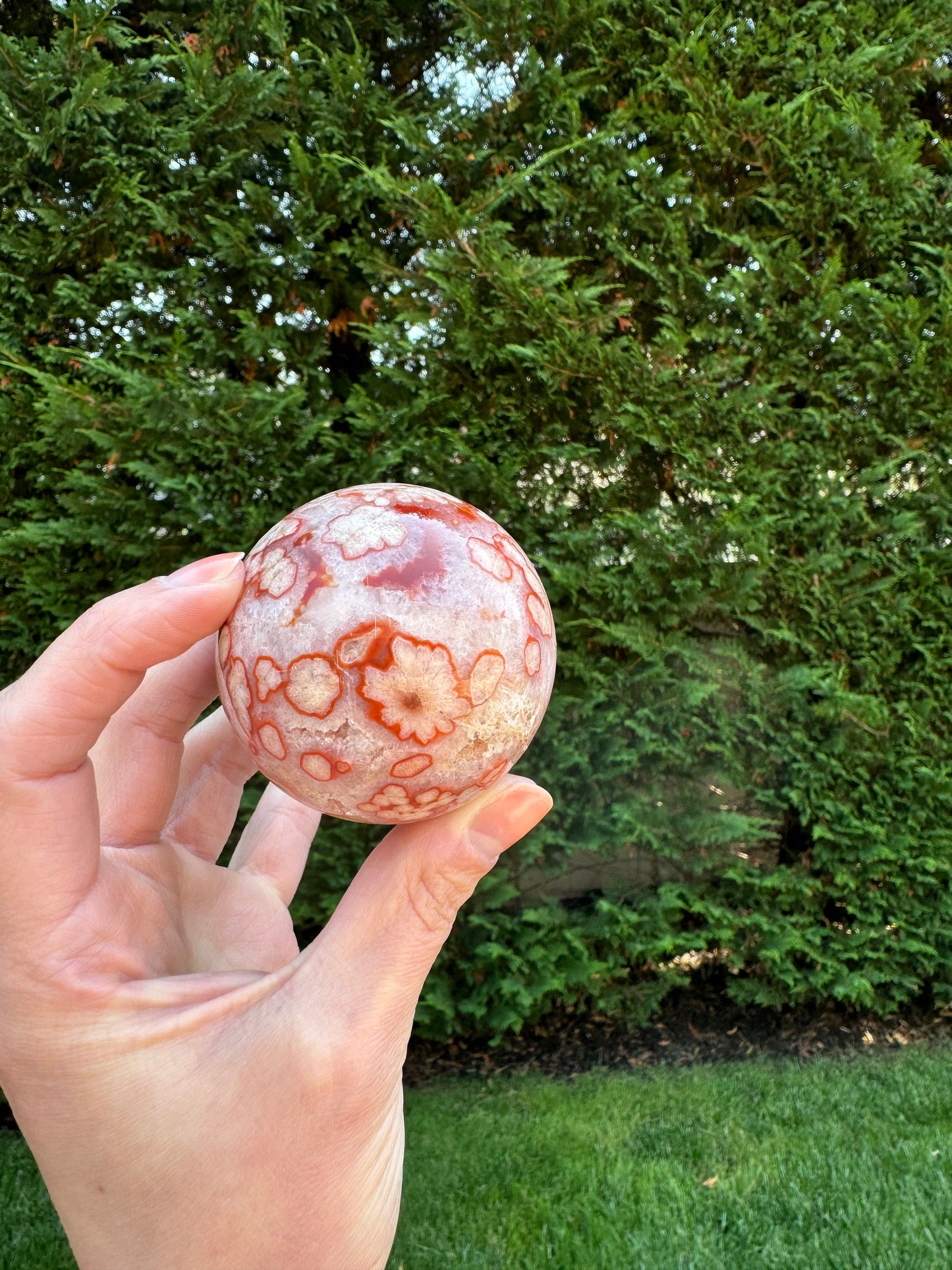 Druzy Carnelian Flower Agate Sphere (58MM)