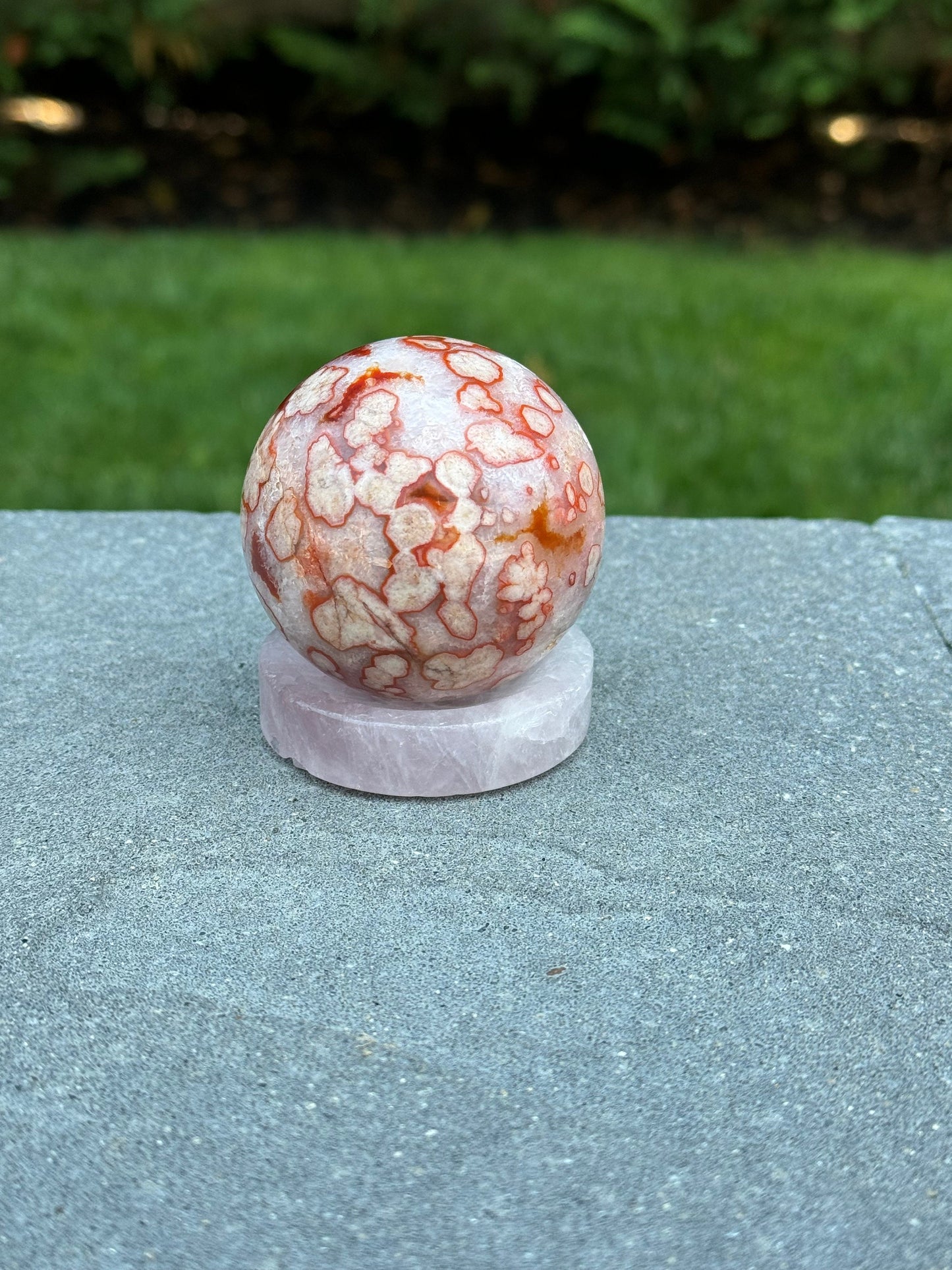 Druzy Carnelian Flower Agate Sphere (58MM)