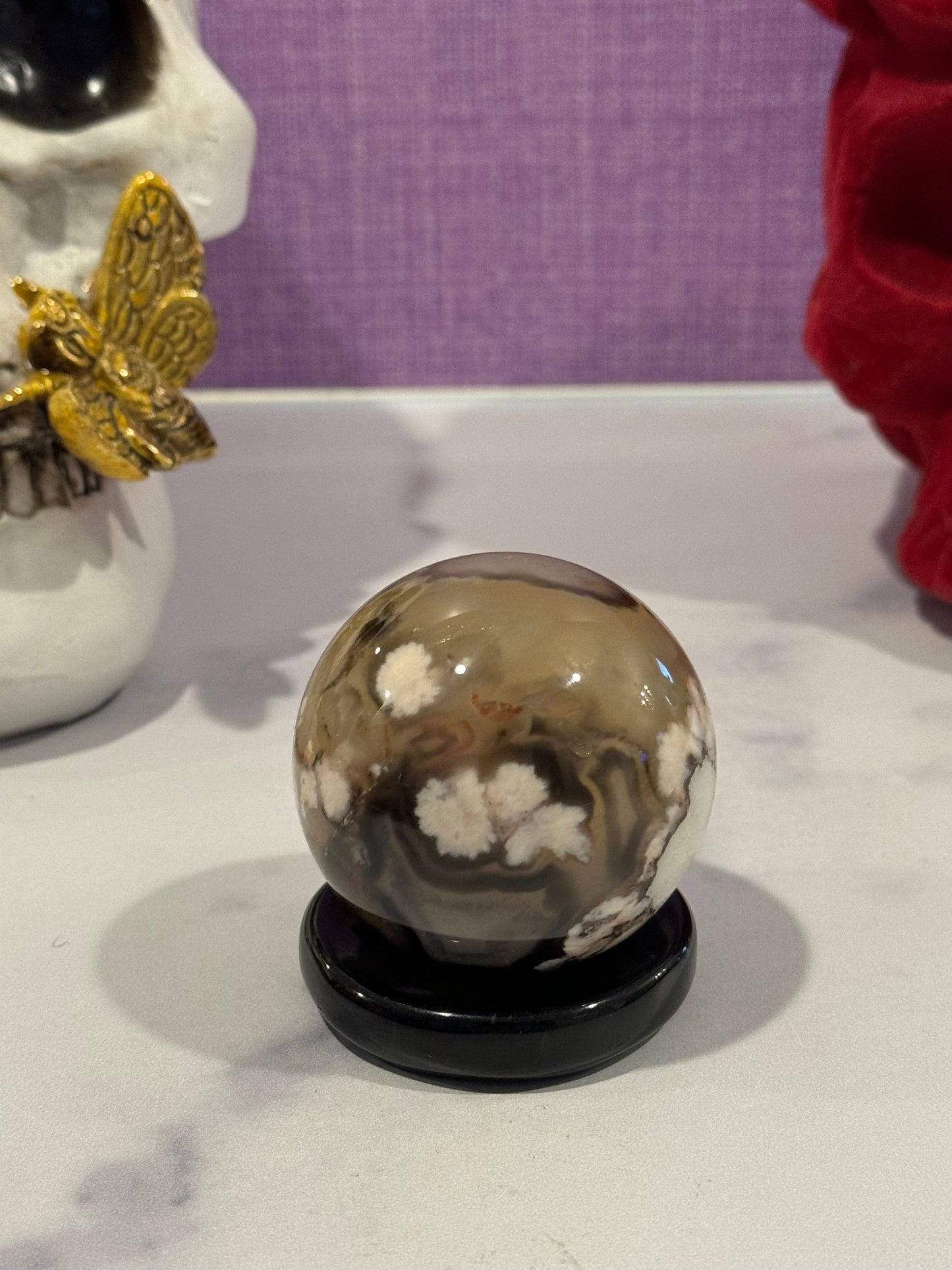 Black Flower Agate Sphere (54MM)