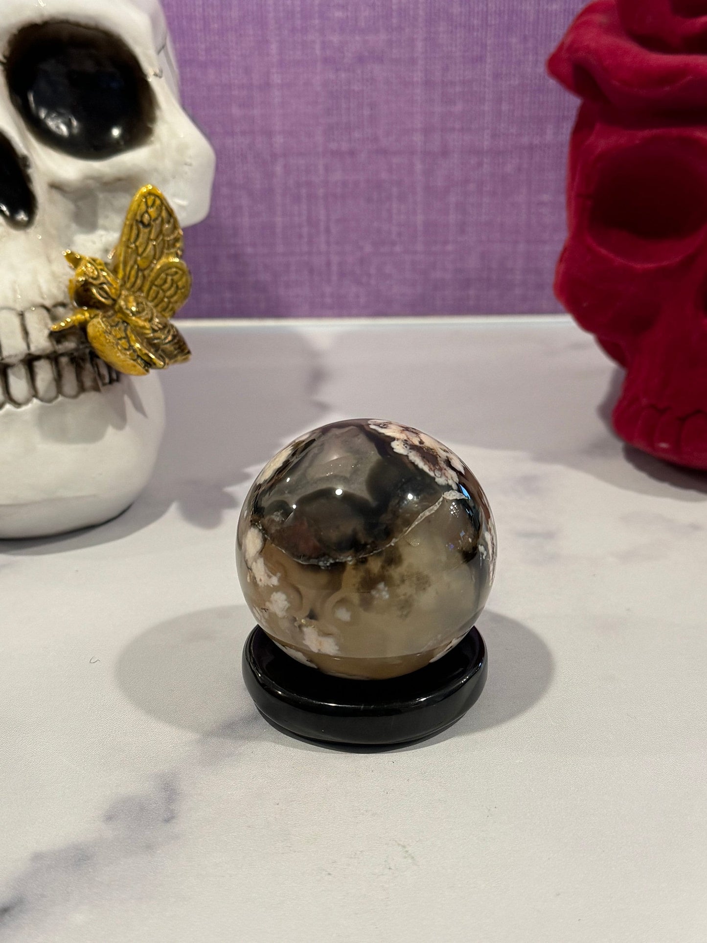 Black Flower Agate Sphere (54MM)