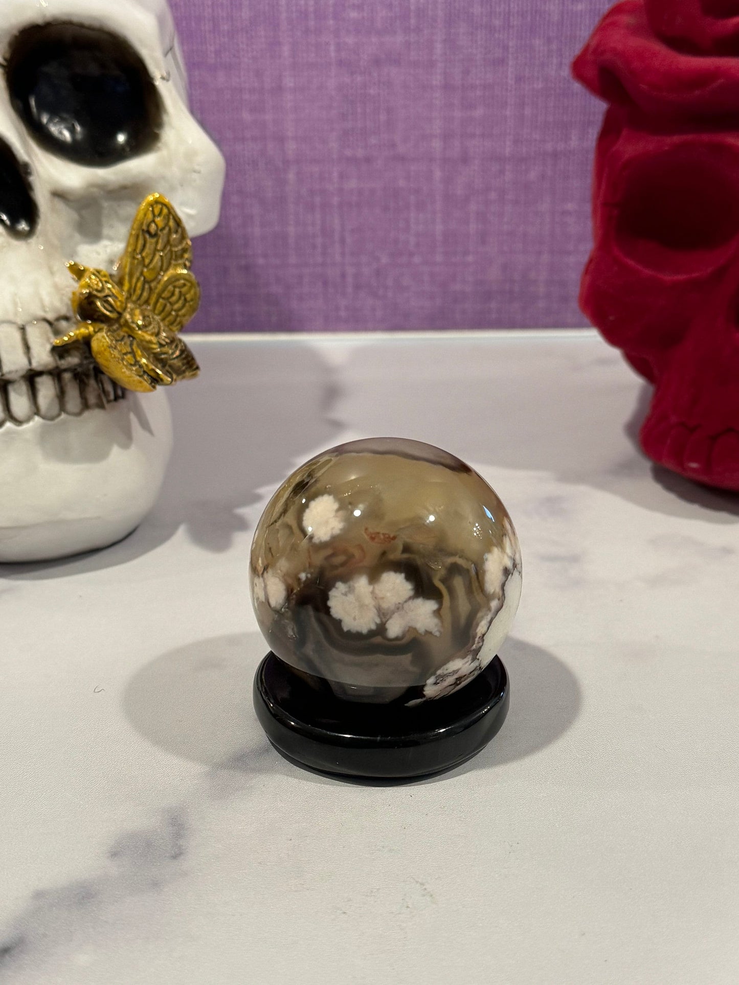 Black Flower Agate Sphere (54MM)