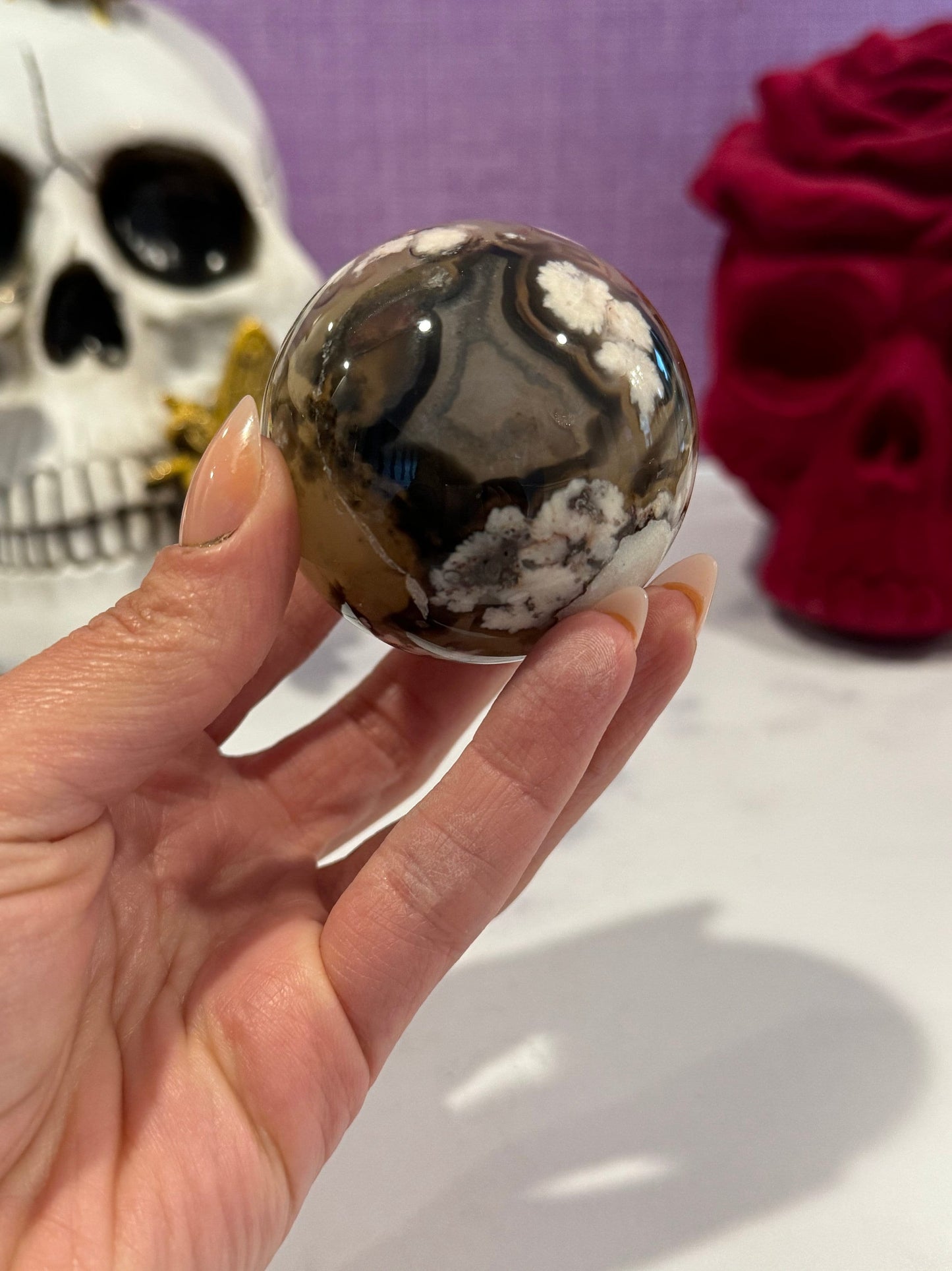 Black Flower Agate Sphere (54MM)
