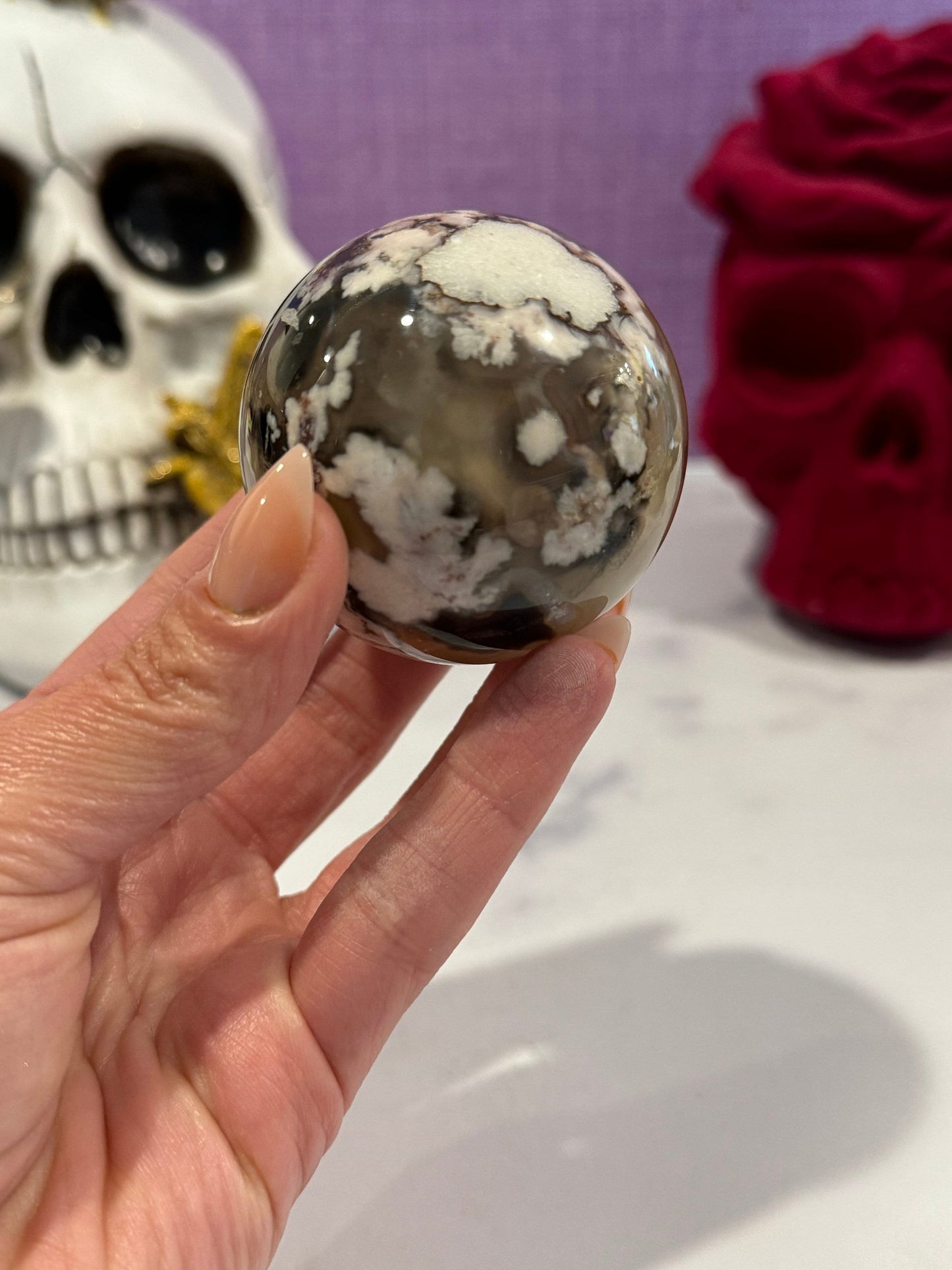 Black Flower Agate Sphere (54MM)