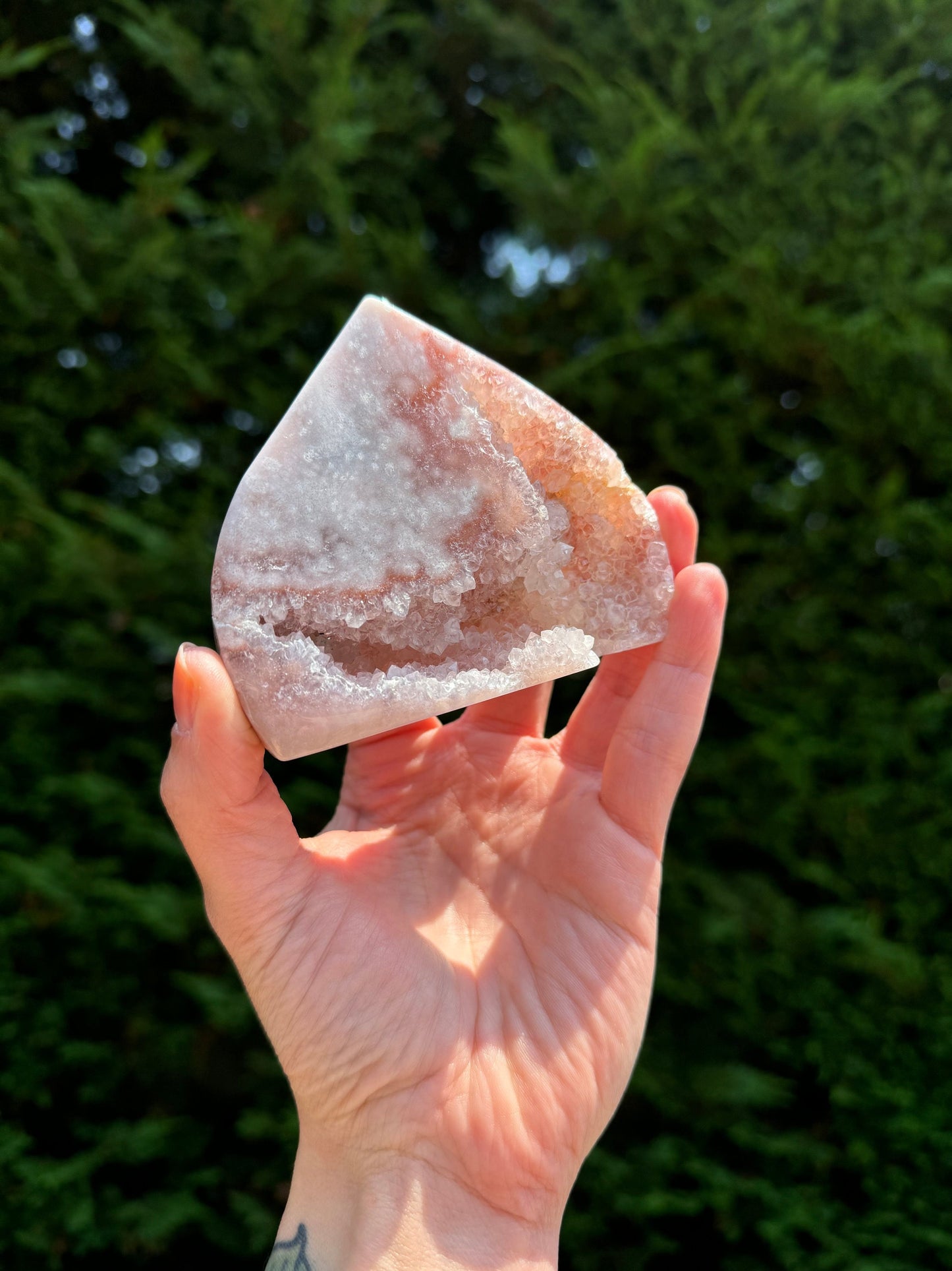 Brazilian Druzy Pink Amethyst Freeform with Flower Agate & Carnelian