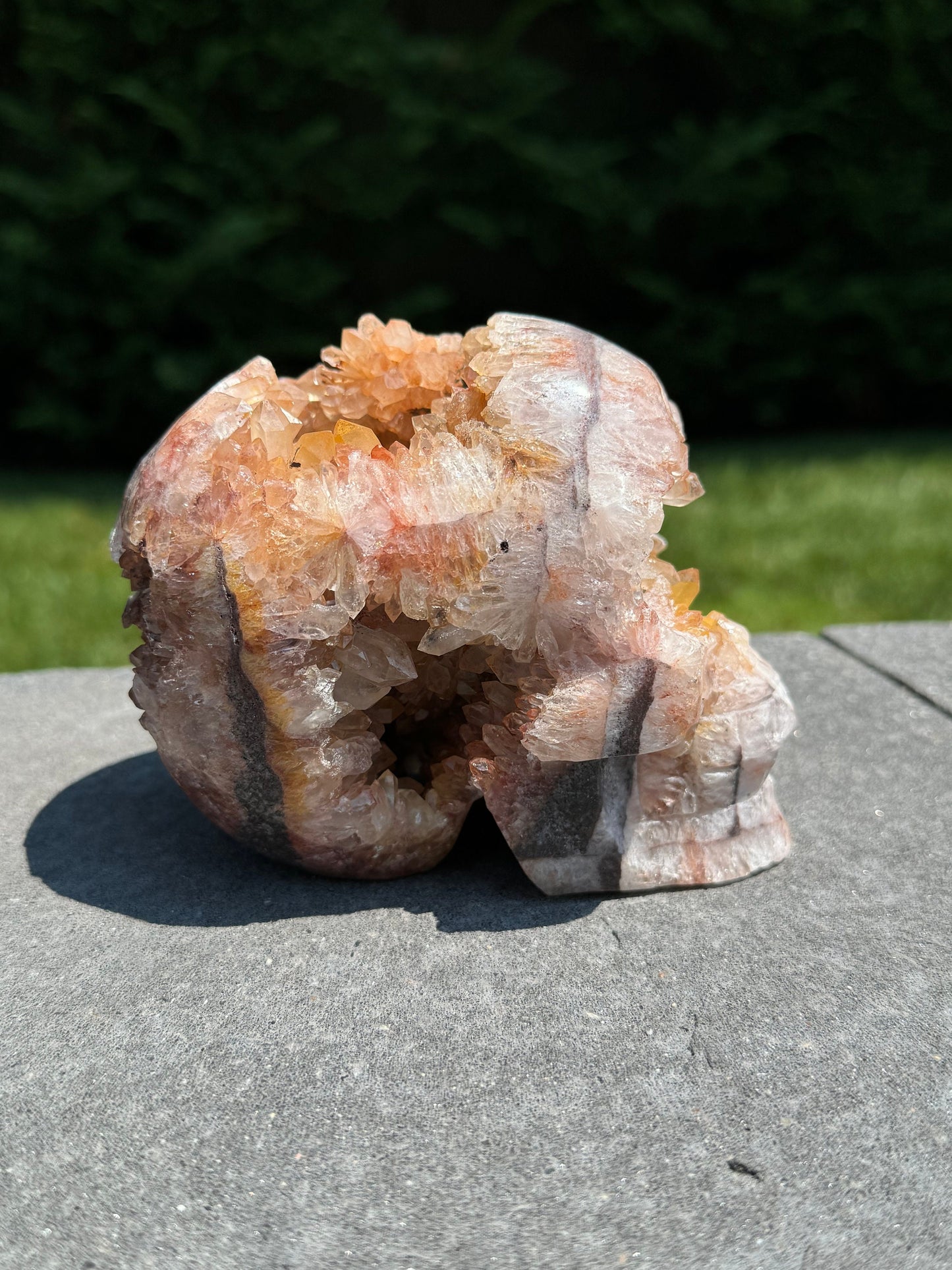 Druzy Fire Quartz Skull Carving (4.35")