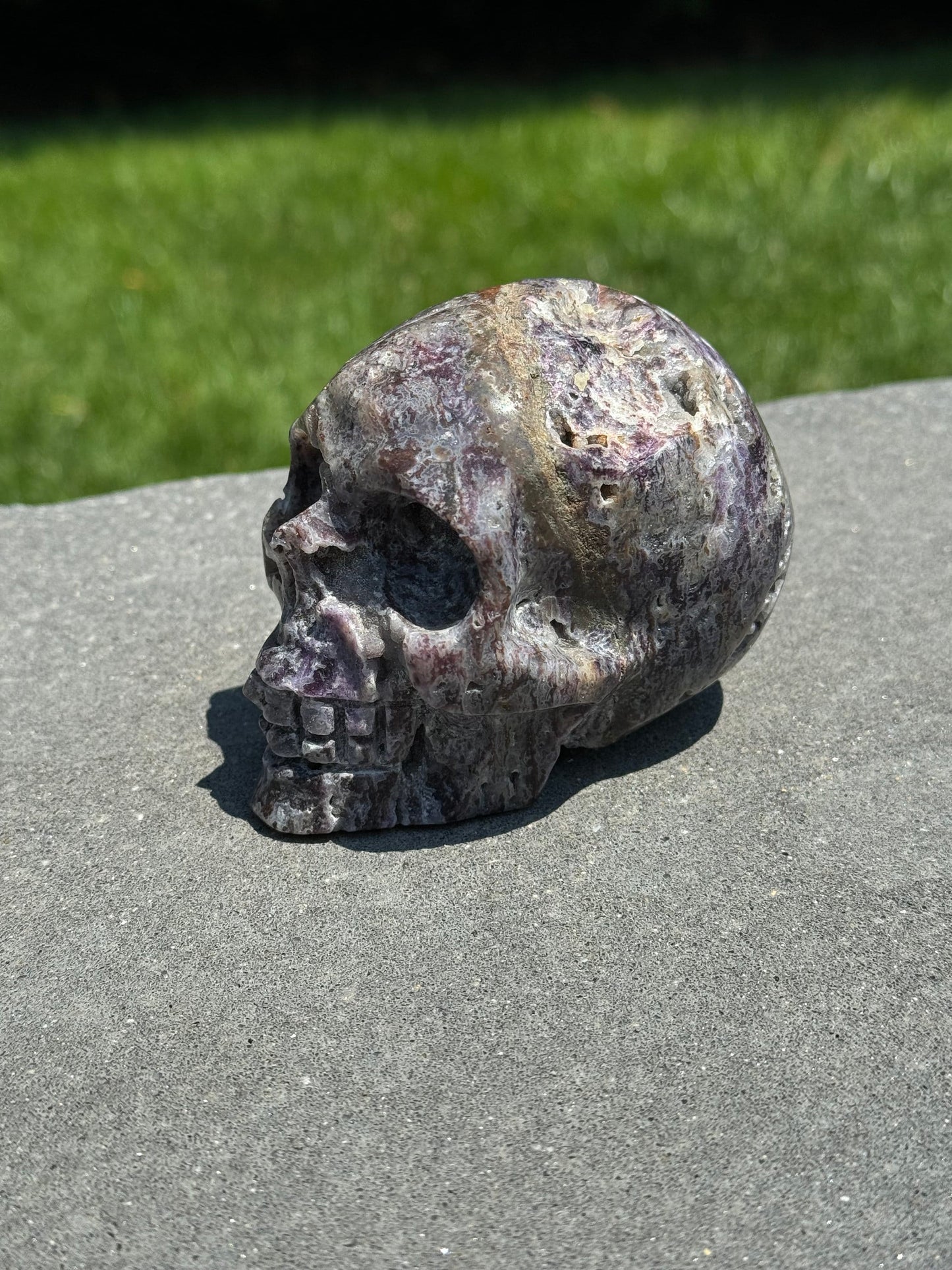 Druzy Purple Sphalerite Skull Carving (3.56")