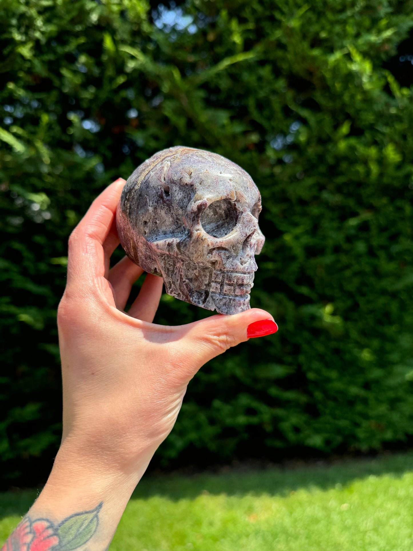 Druzy Purple Sphalerite Skull Carving (3.56")