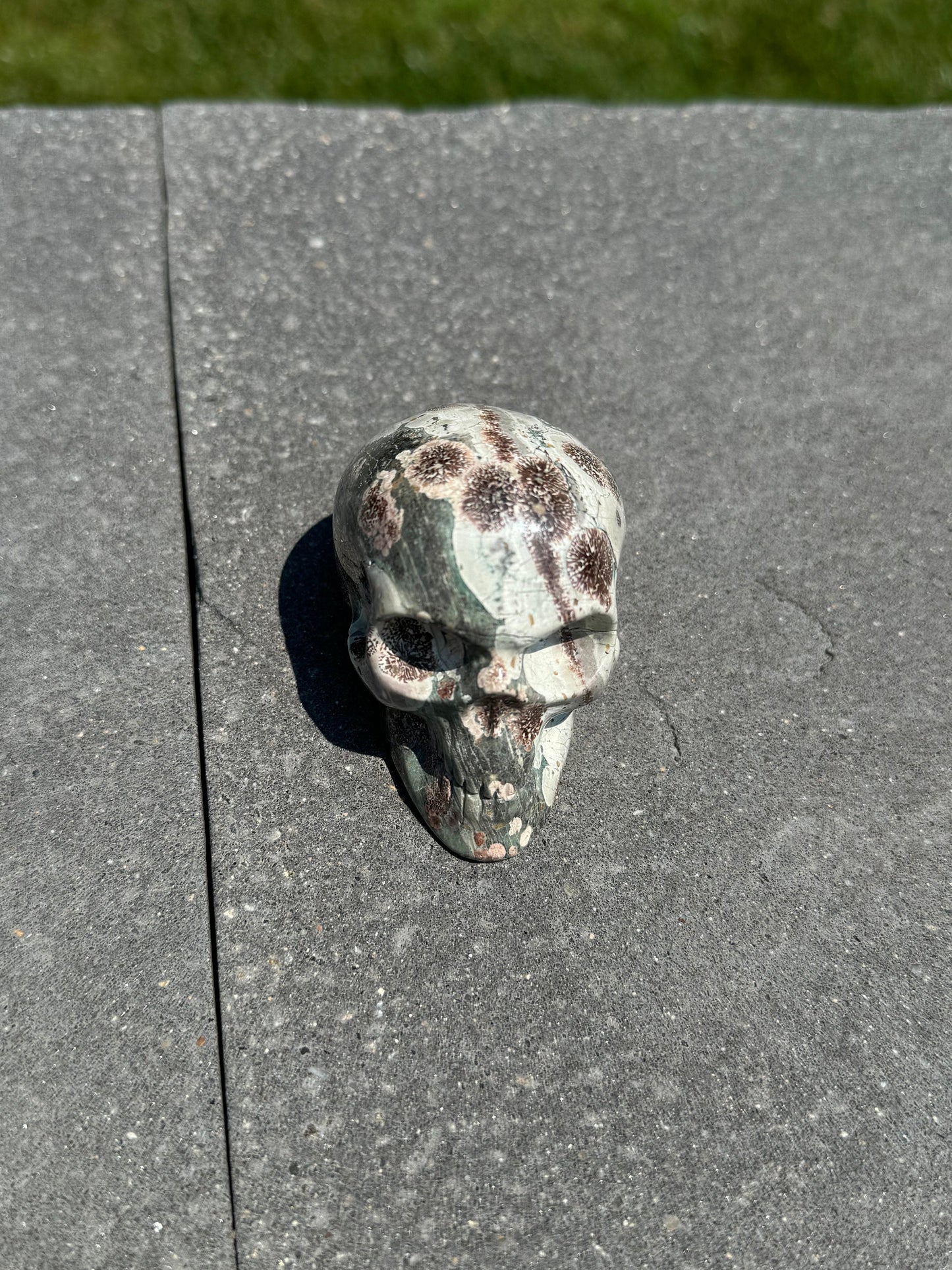 Green Sakura Jasper Skull Carving (2.68")