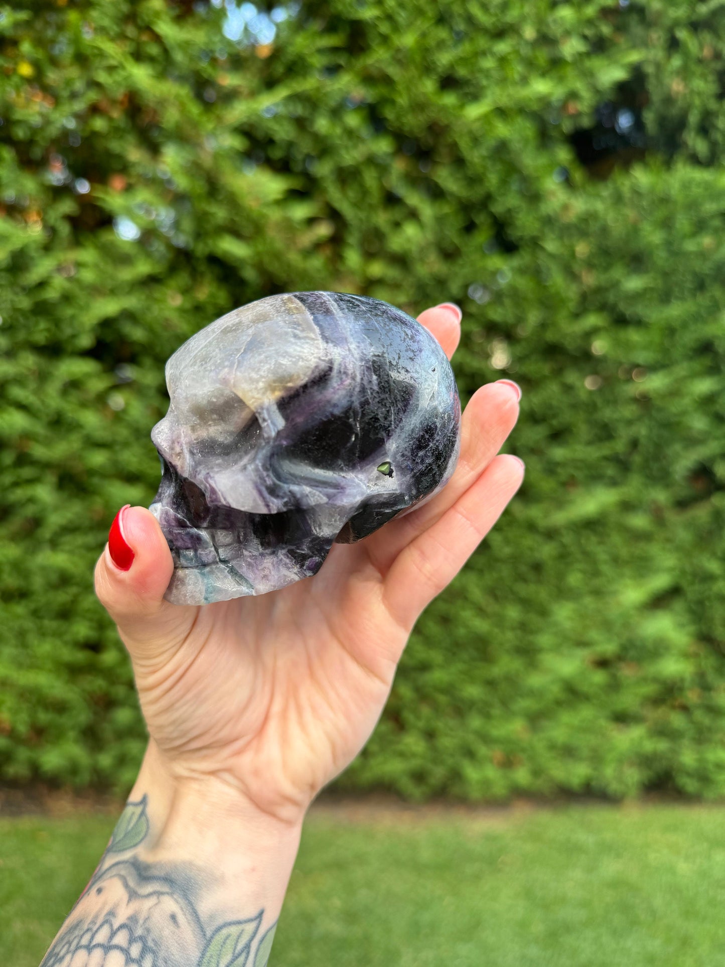 Green & Purple Fluorite Skull Carving (3.5")