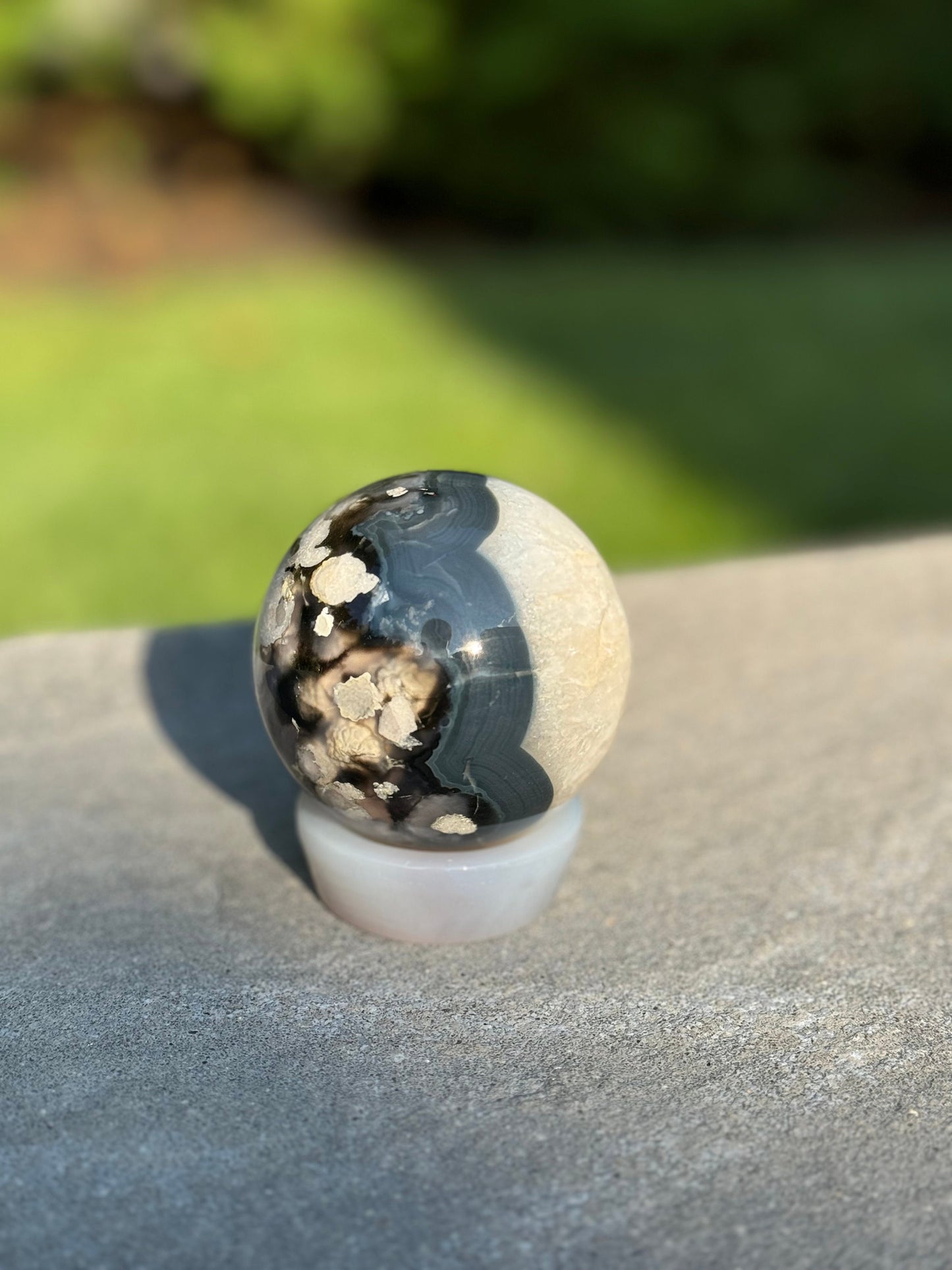 Black Flower Agate Sphere (65MM)