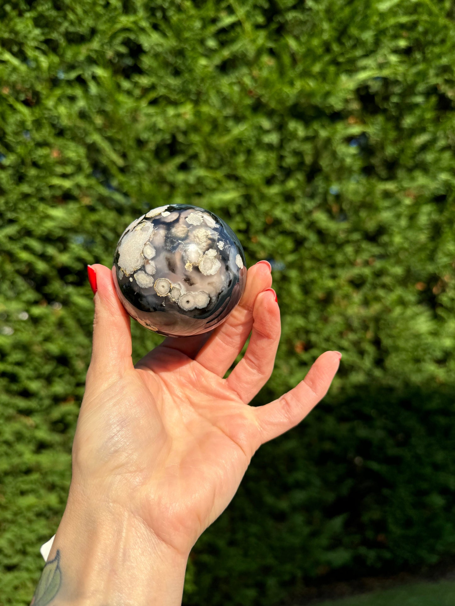 Black Flower Agate Sphere (65MM)