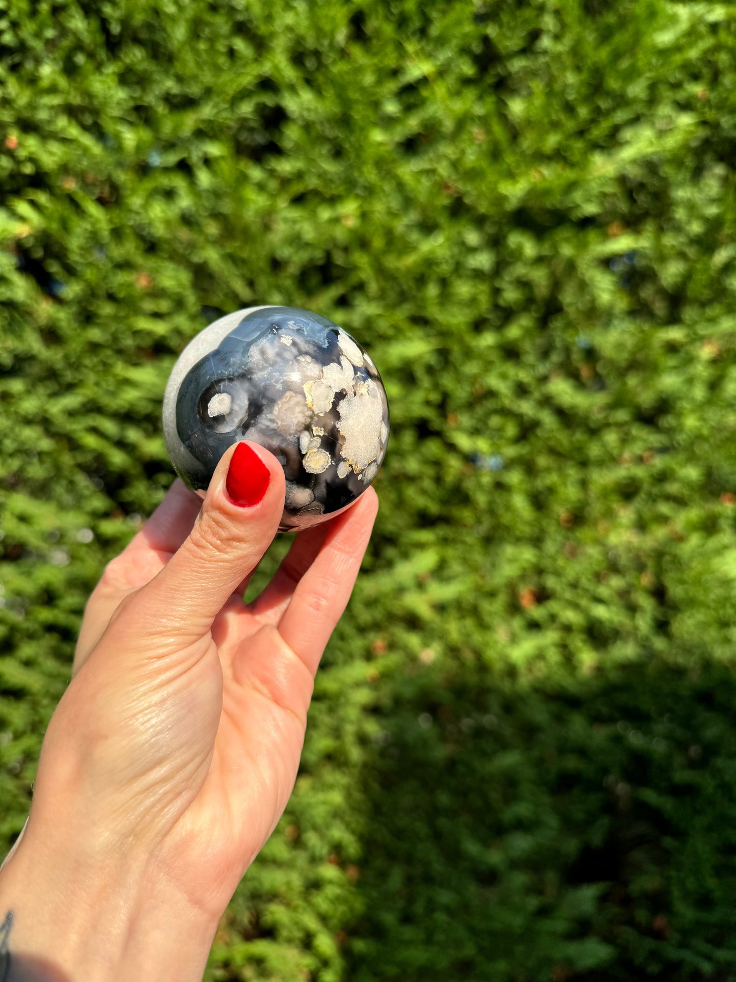 Black Flower Agate Sphere (65MM)