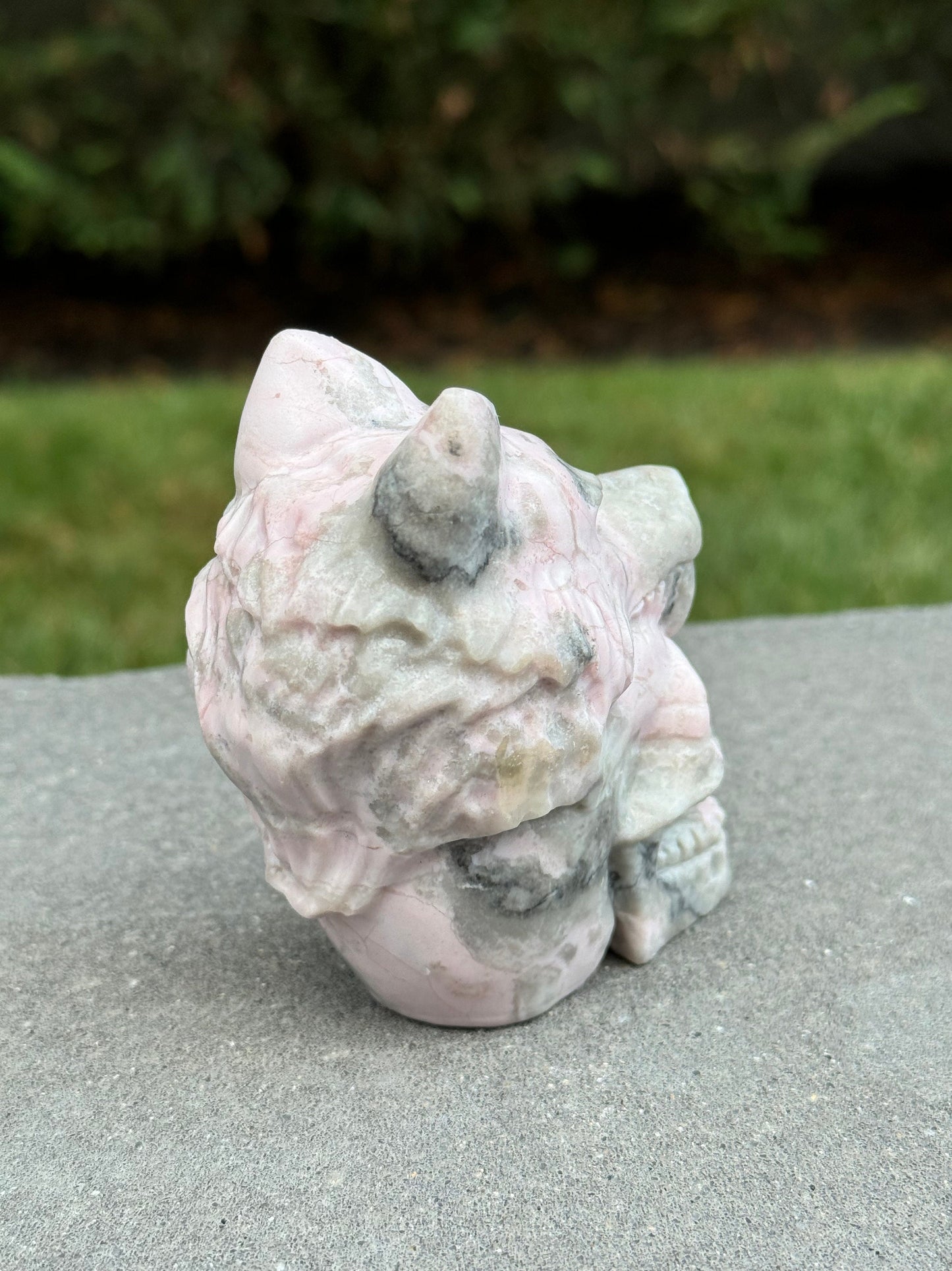 Pink Opal Skull & Wolf Head Carving