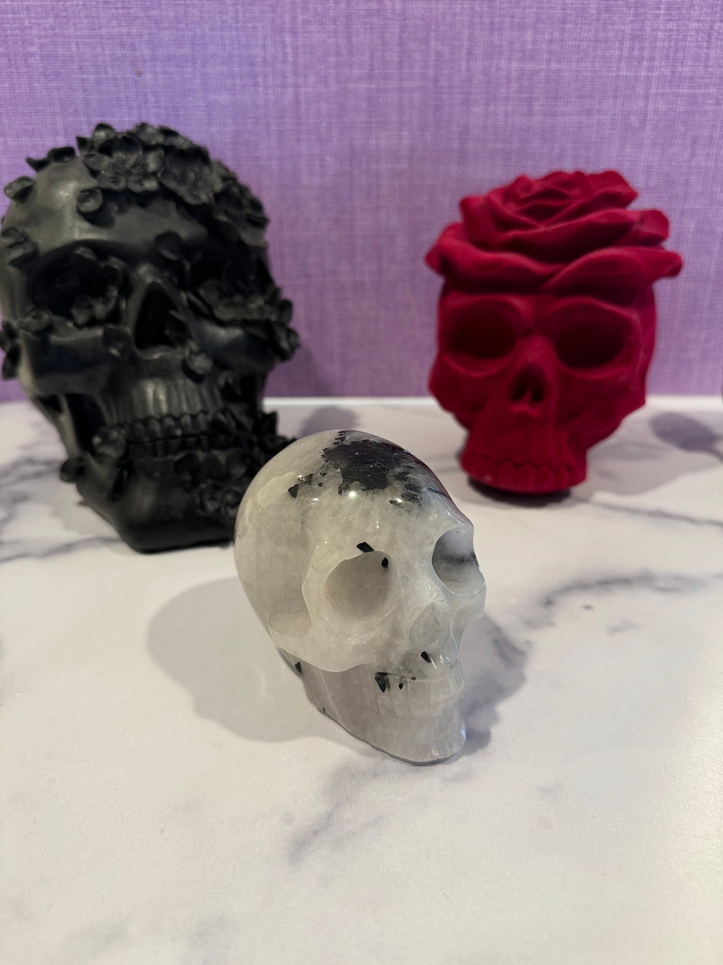 Tourmilated Quartz Skull Carving (3.83")
