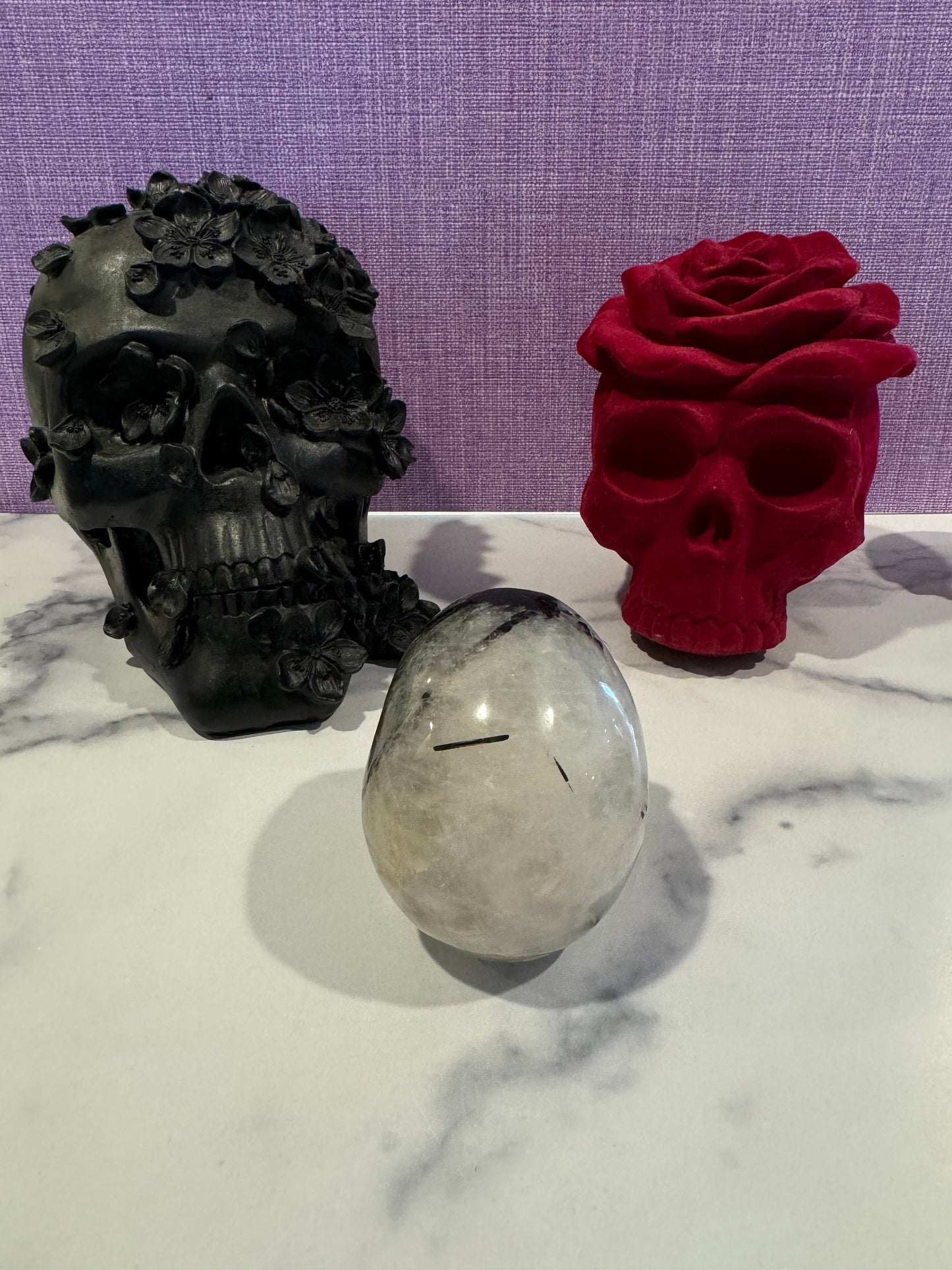Tourmilated Quartz Skull Carving (3.83")