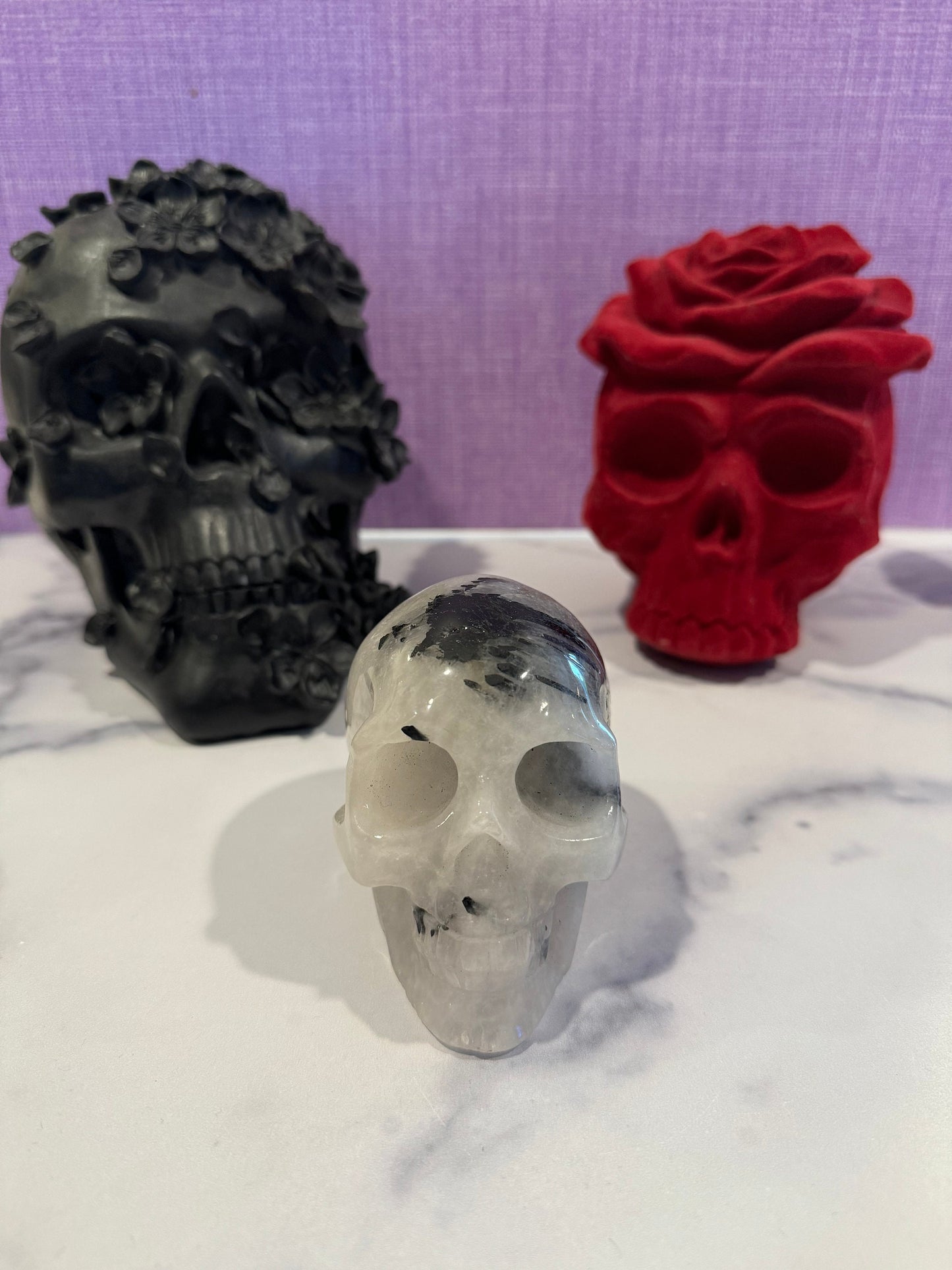 Tourmilated Quartz Skull Carving (3.83")