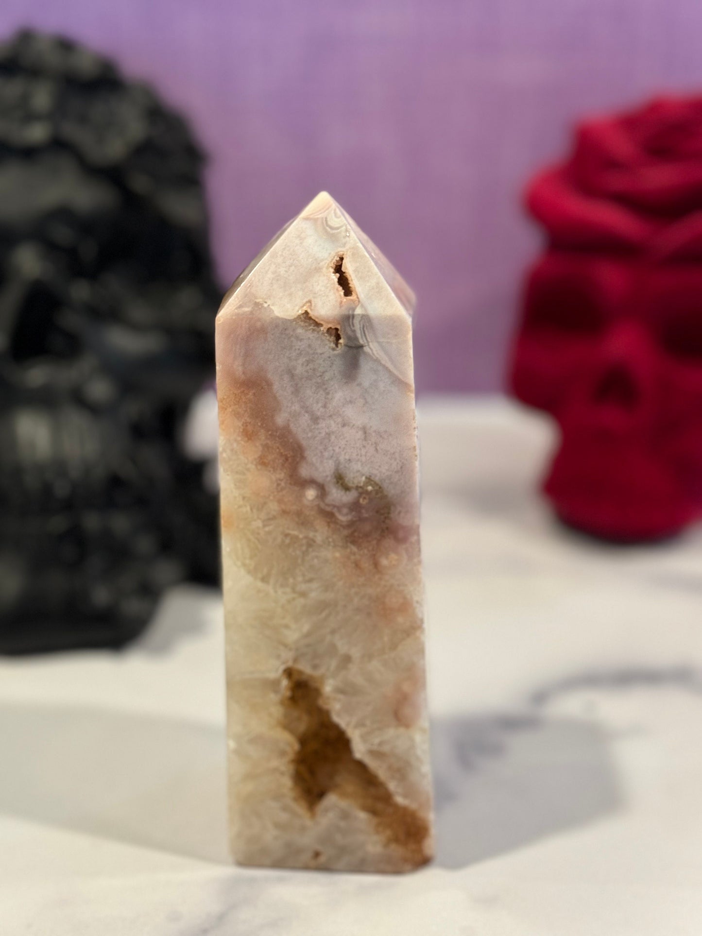Druzy Pink Amethyst & Flower Agate Tower