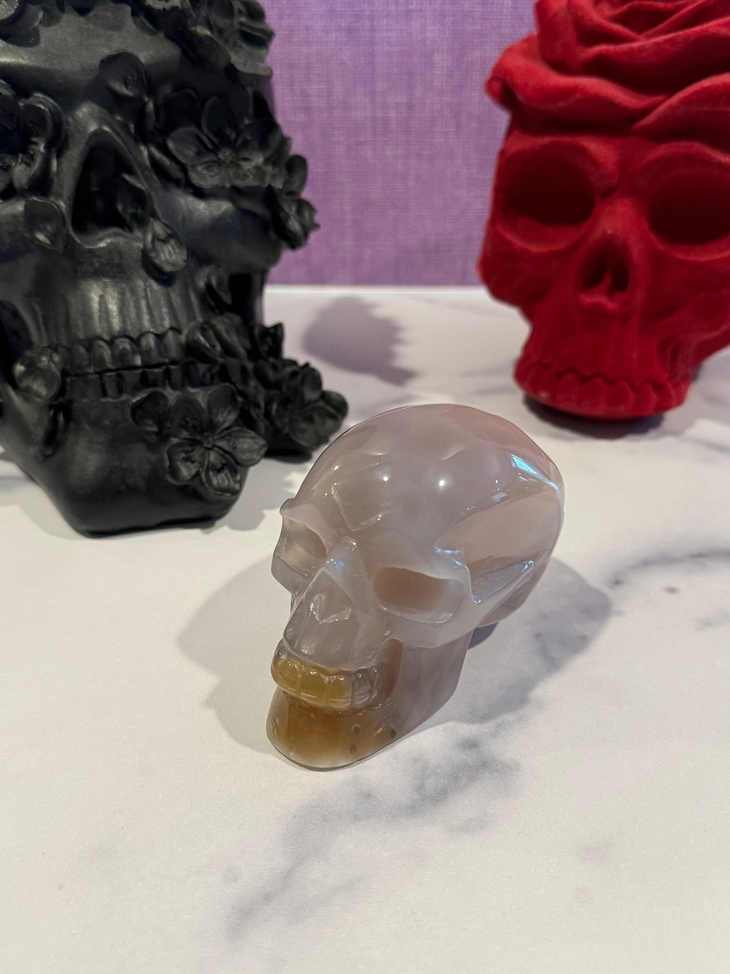 Druzy Banded Agate Skull Carving (3.5")