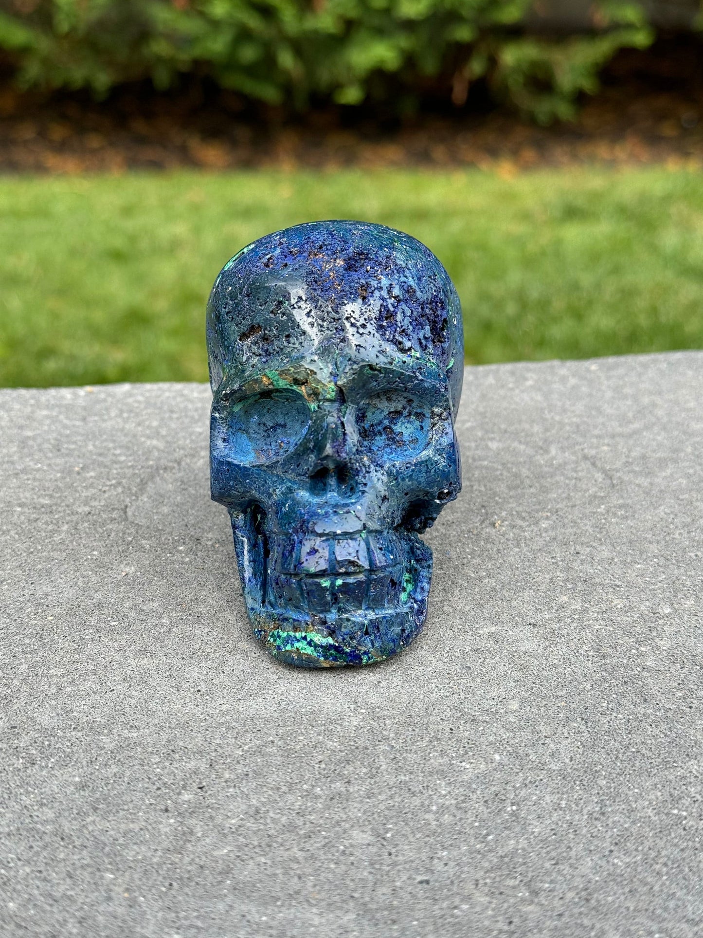 Druzy Azurite & Chrysocolla Skull Carving (3.8")