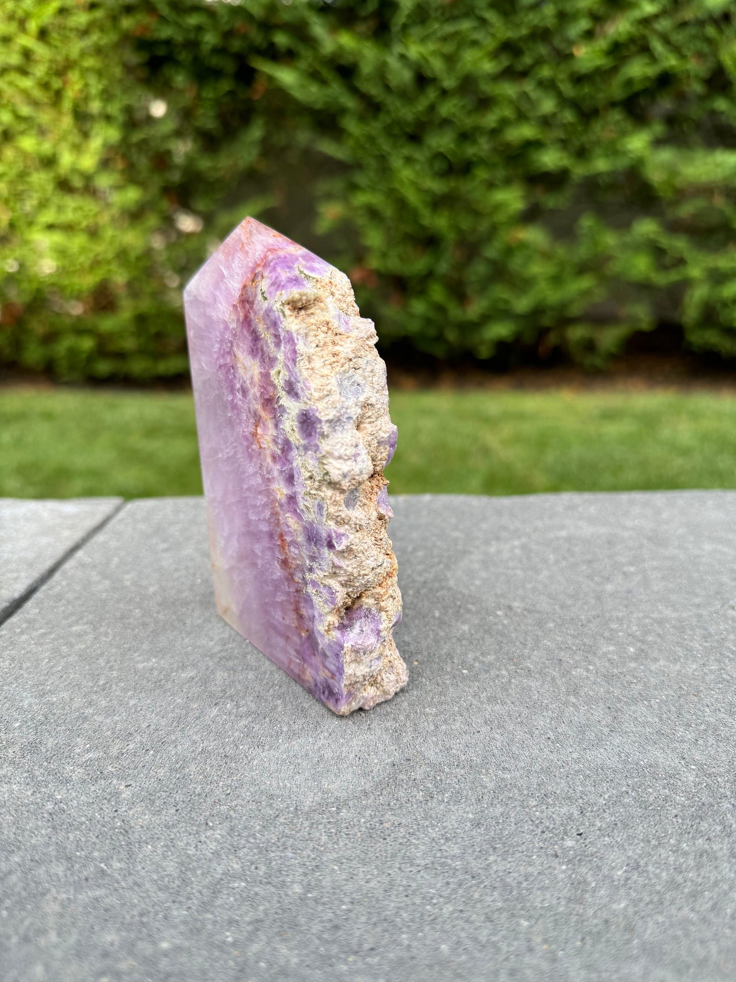 Half Raw & Half Polished Purple & Pink Fluorite Tower