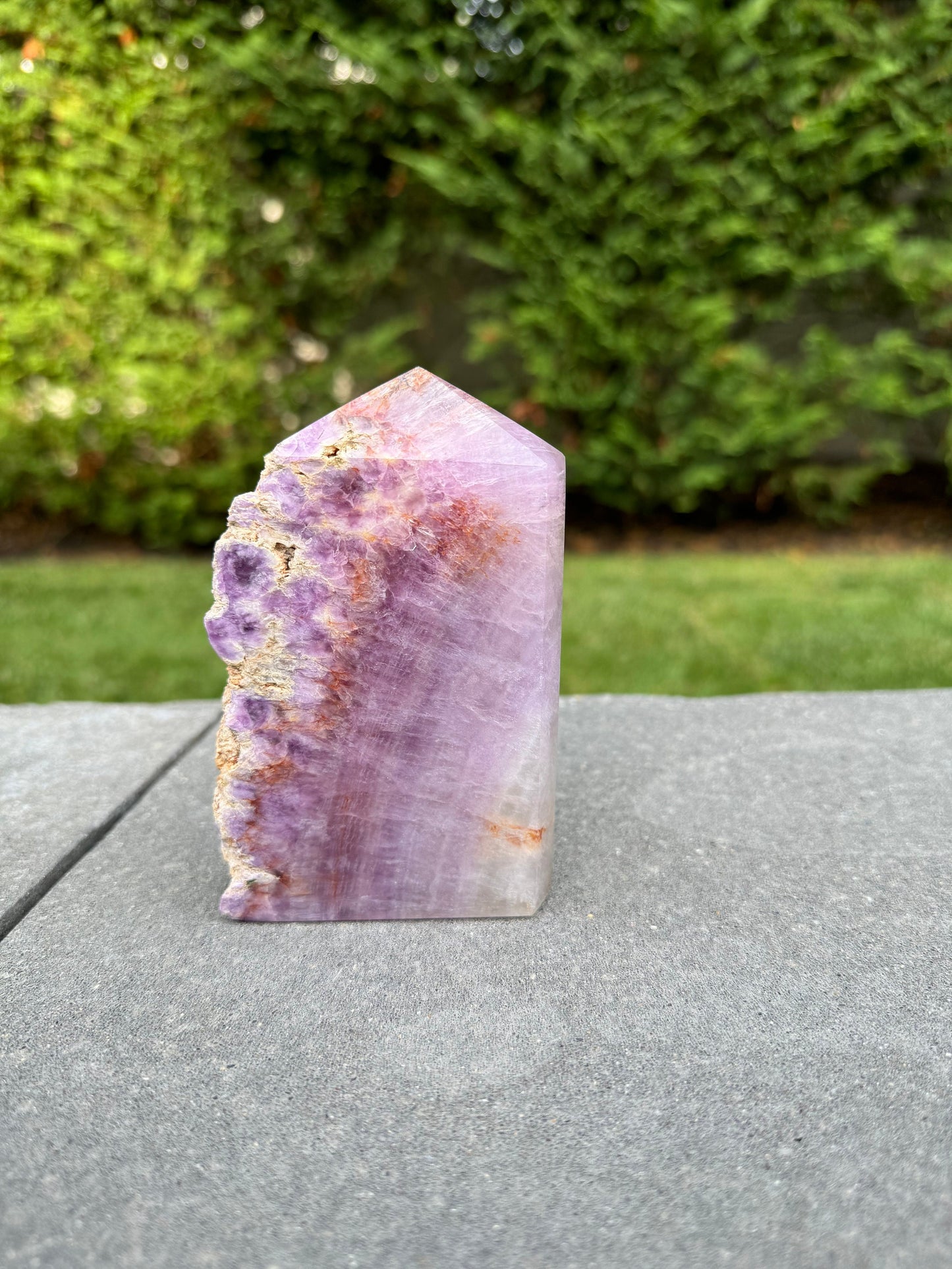 Half Raw & Half Polished Purple & Pink Fluorite Tower