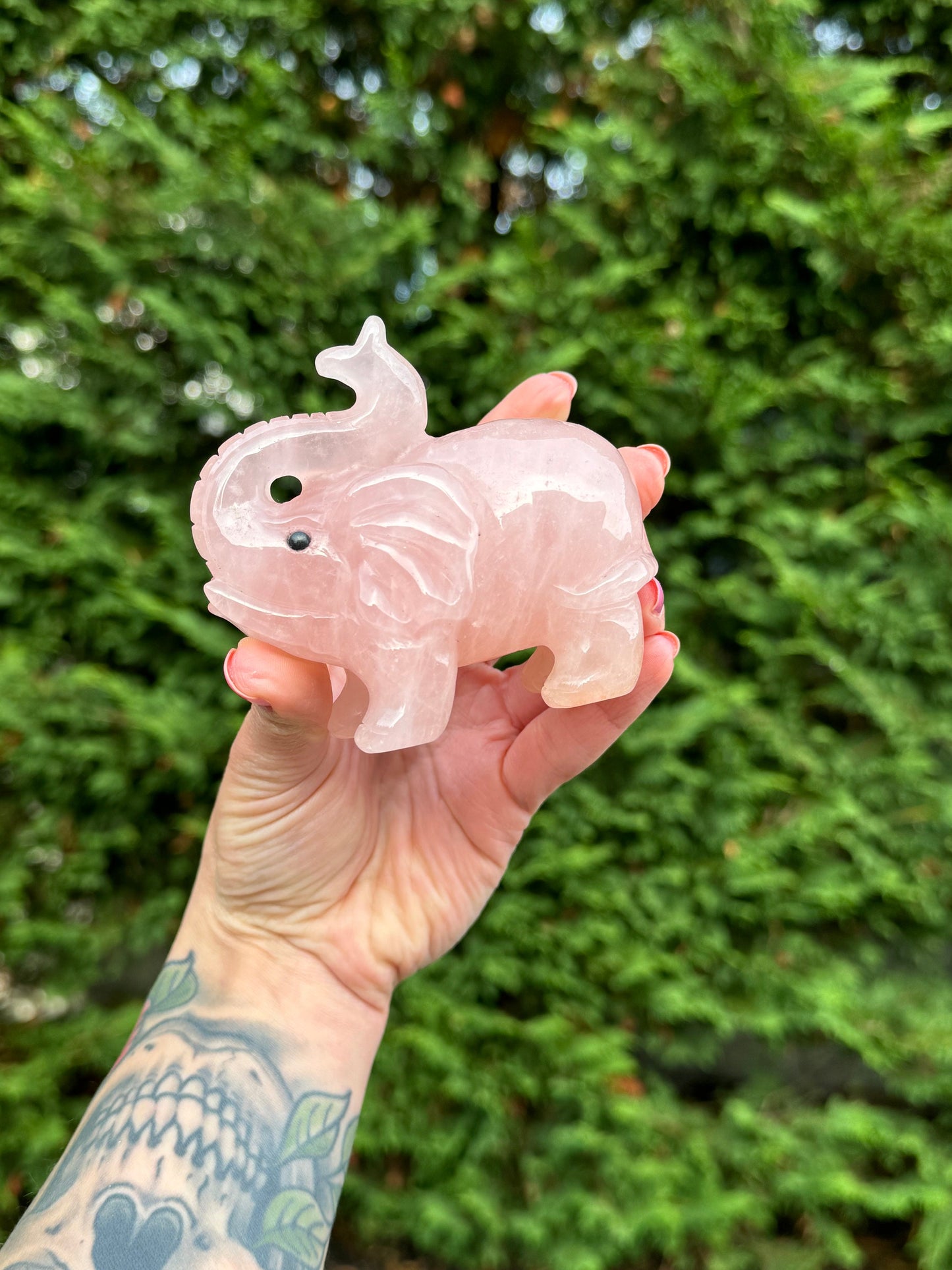 Rose Quartz Elephant Carving
