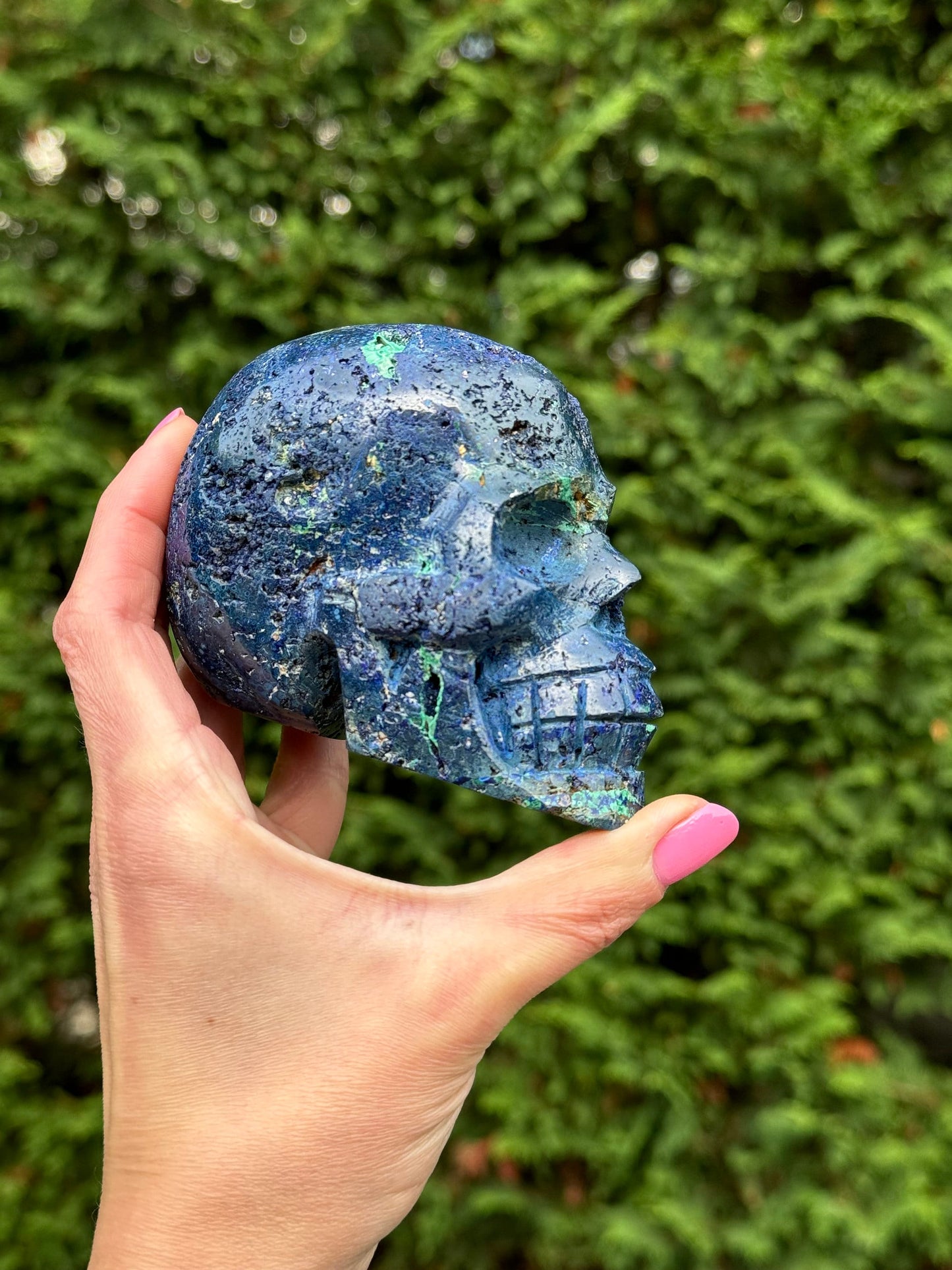 Druzy Azurite & Chrysocolla Skull Carving (3.8")