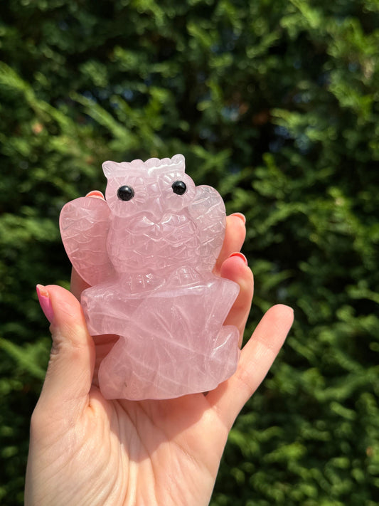 Rose Quartz Owl Carving