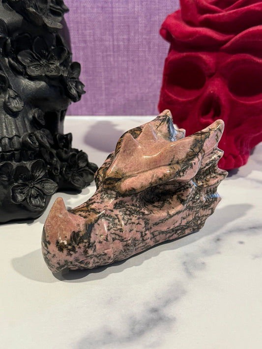 Rhodonite Dragon Head Carving