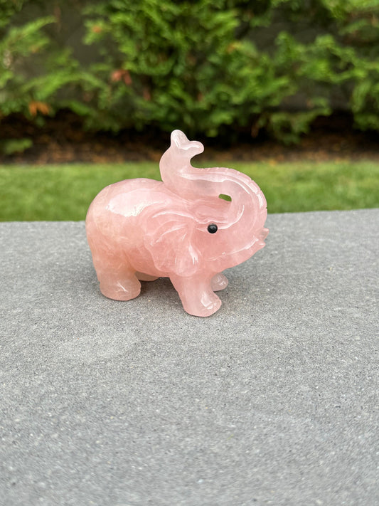 Rose Quartz Elephant Carving