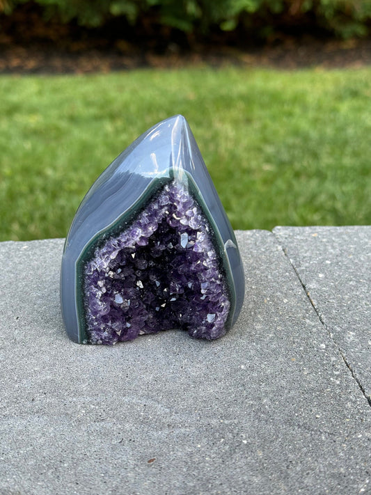 Druzy Banded Agate & Amethyst Flame