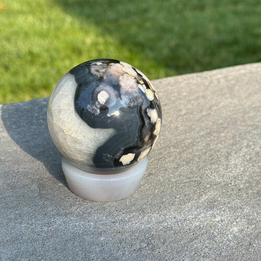 Black Flower Agate Sphere (65MM)