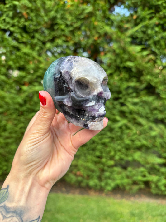 Green & Purple Fluorite Skull Carving (3.5")