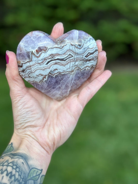 Amethyst & Crazy Lace Agate Heart Carving (stand included)