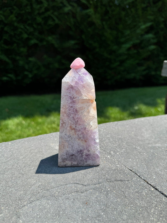 Druzy Amethyst & Flower Agate Obelisk