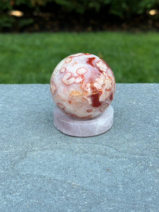Druzy Carnelian Flower Agate Sphere (58MM)